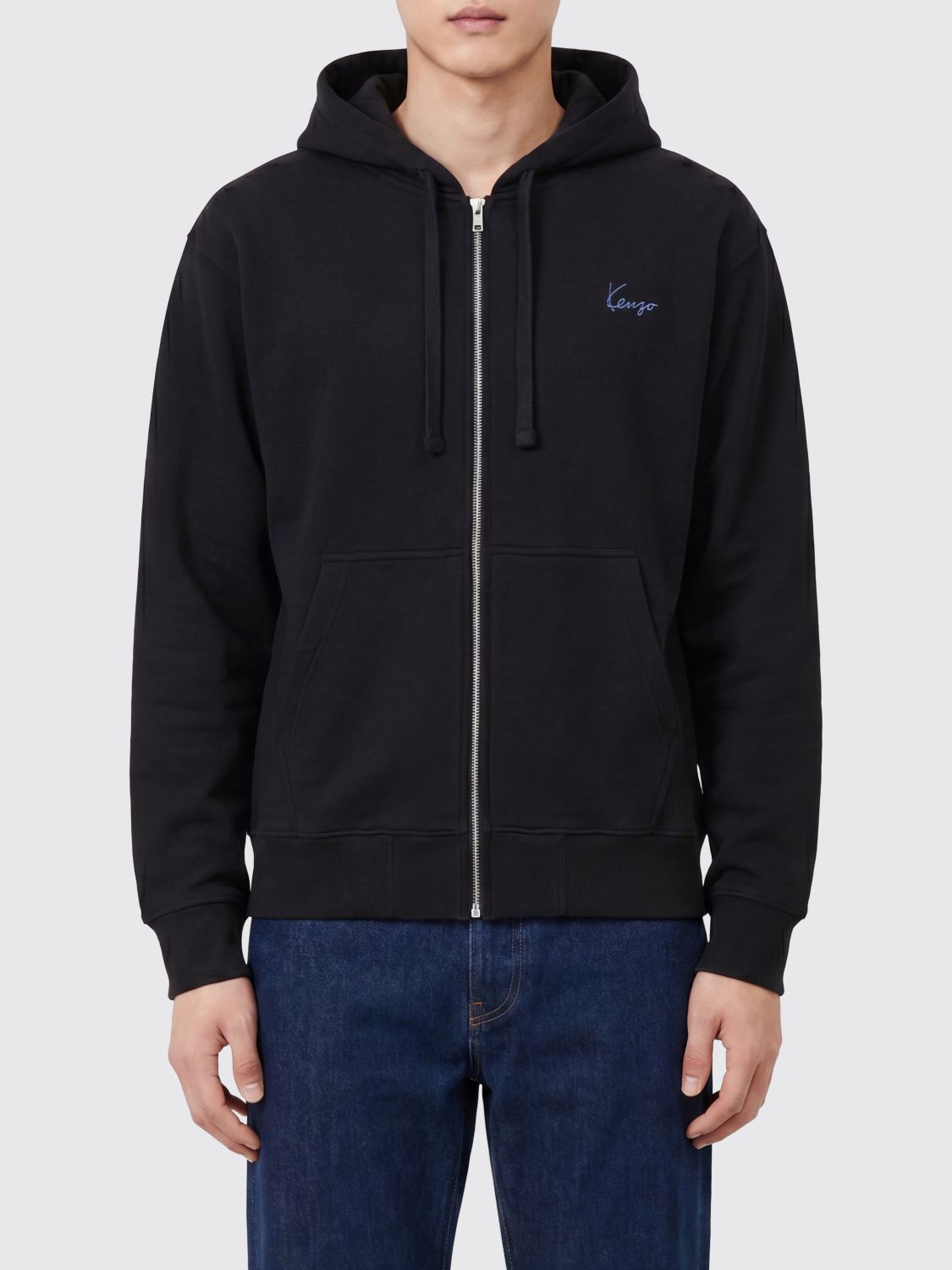 KENZO Hooded Zip-Up Cotton Sweatshirt with a Contrast Logo