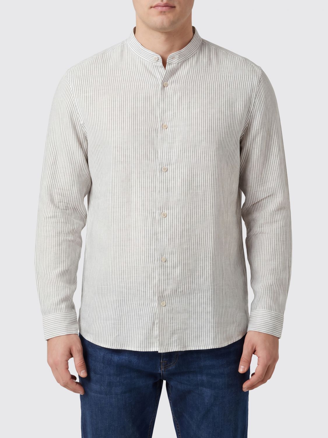 BOGLIOLI Camicia slim fit a righe in lino con collo alla coreana