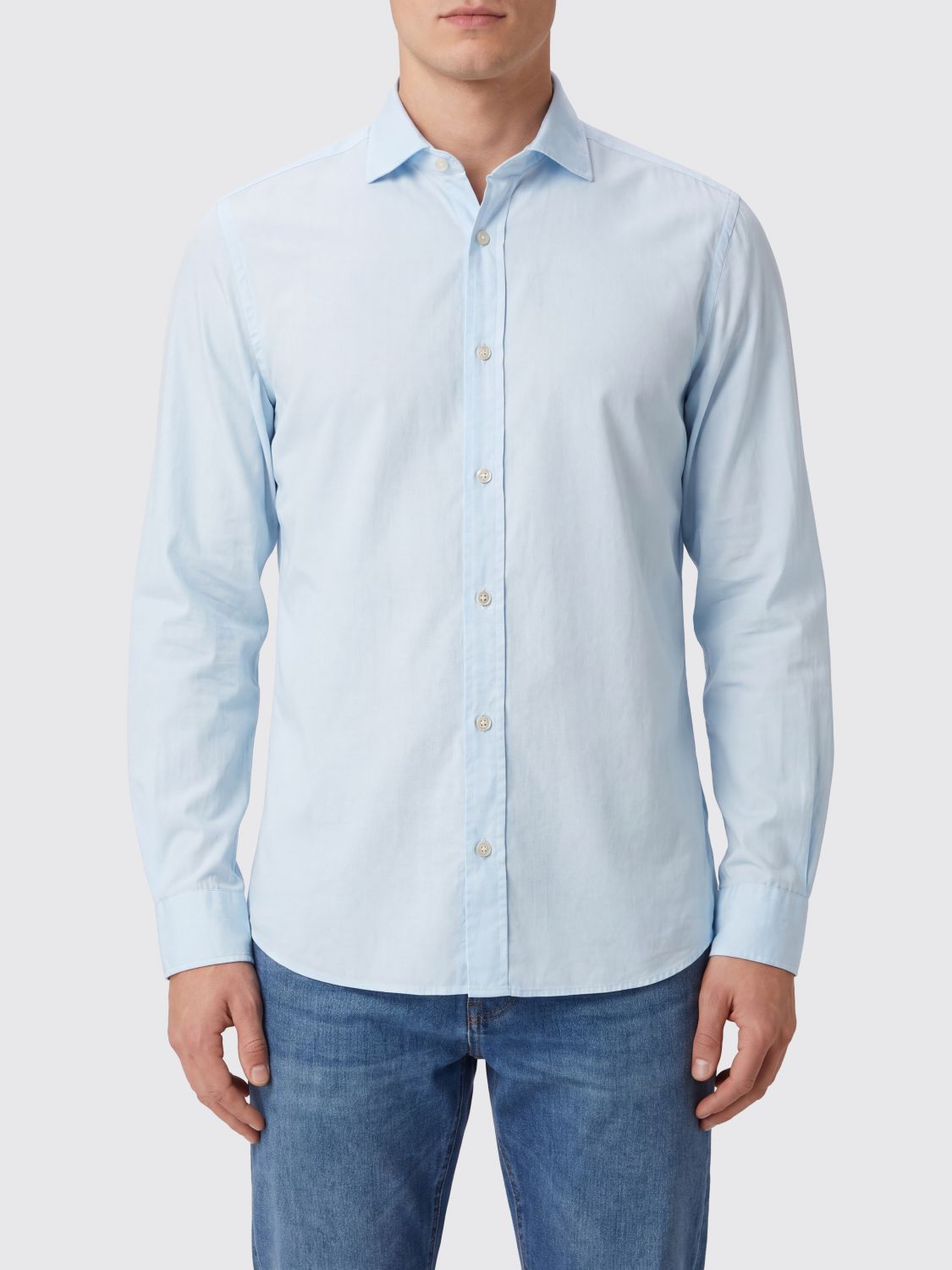 BOGLIOLI Camicia slim fit in cotone a maniche lunghe con collo francese