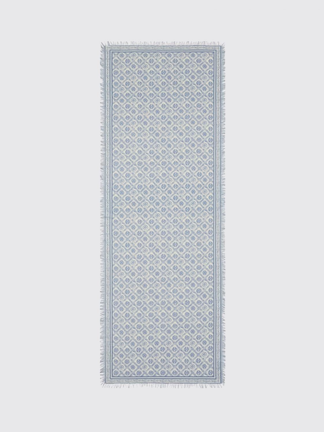 TORY BURCH Monogram Wool and Silk Blend Scarf with Fringed Edges　TORY BURCH モノグラム ウールとシルクのブレンド スカーフ フリンジ付き TORY
