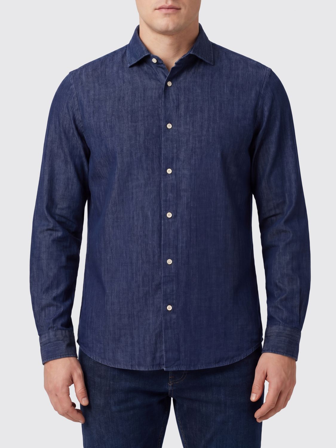 BOGLIOLI Camicia slim fit in cotone con collo francese