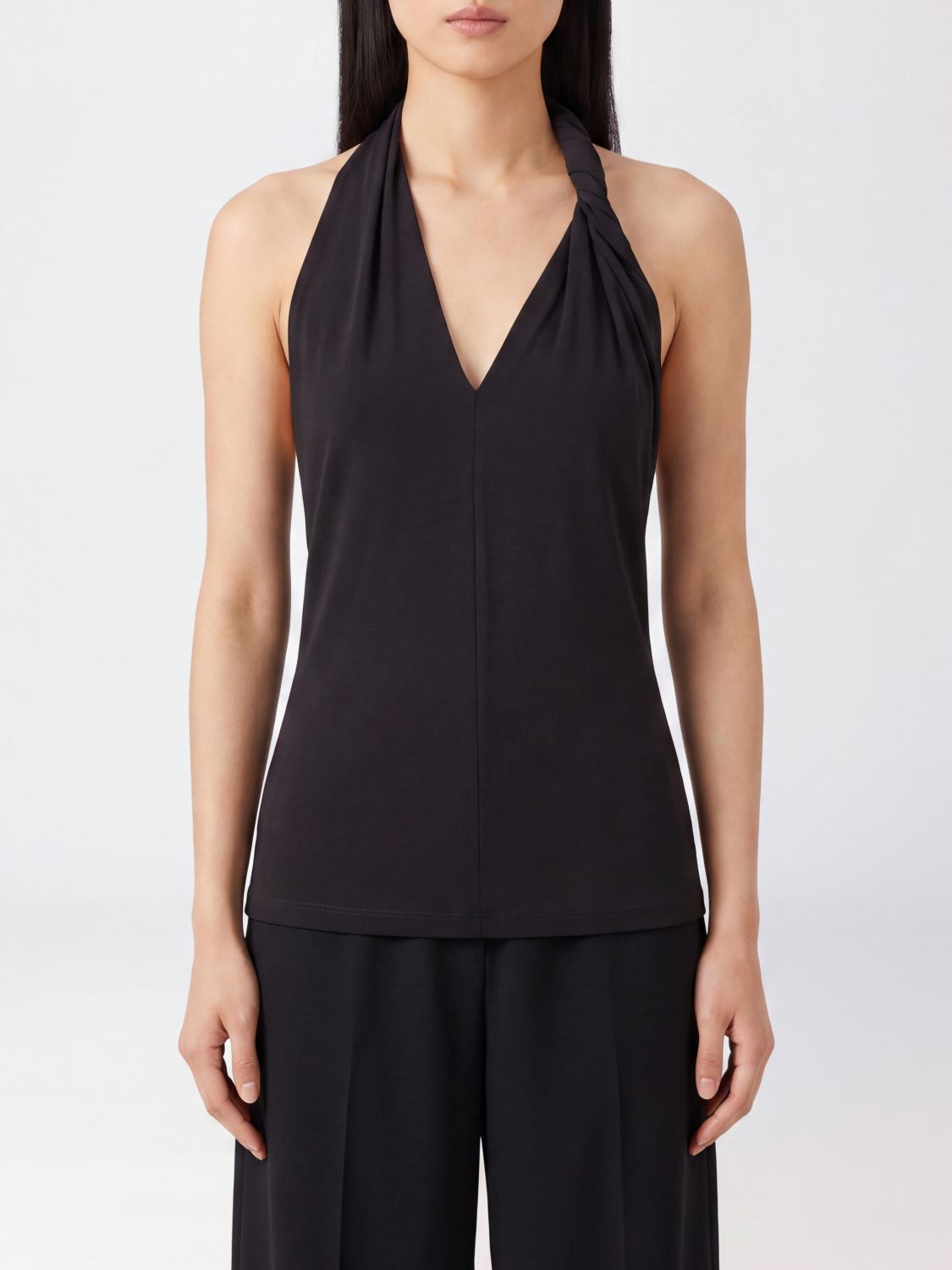 TOTEME Twisted Halter Neck Top in Stretch Viscose with a Slim Fit TOTEME Twisted Halter Neck Top in Stretch Viscose with a Slim Fit
