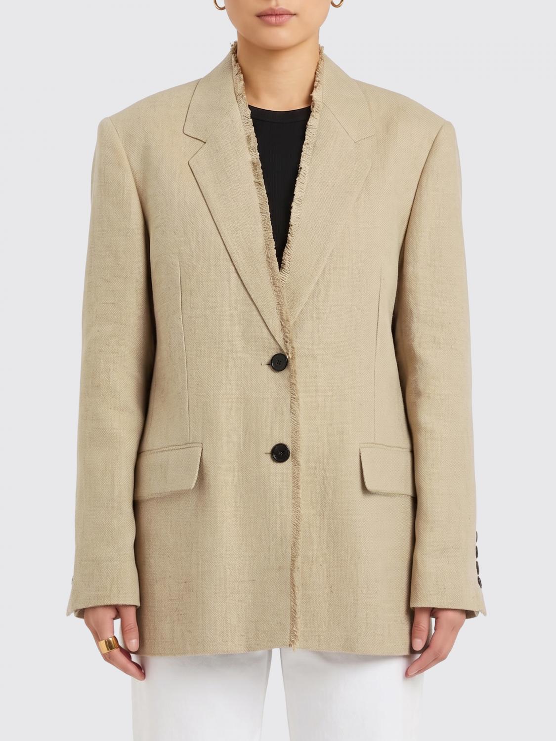 Toteme Single-Breasted Linen Blazer with Notch Lapels and Flap Pockets