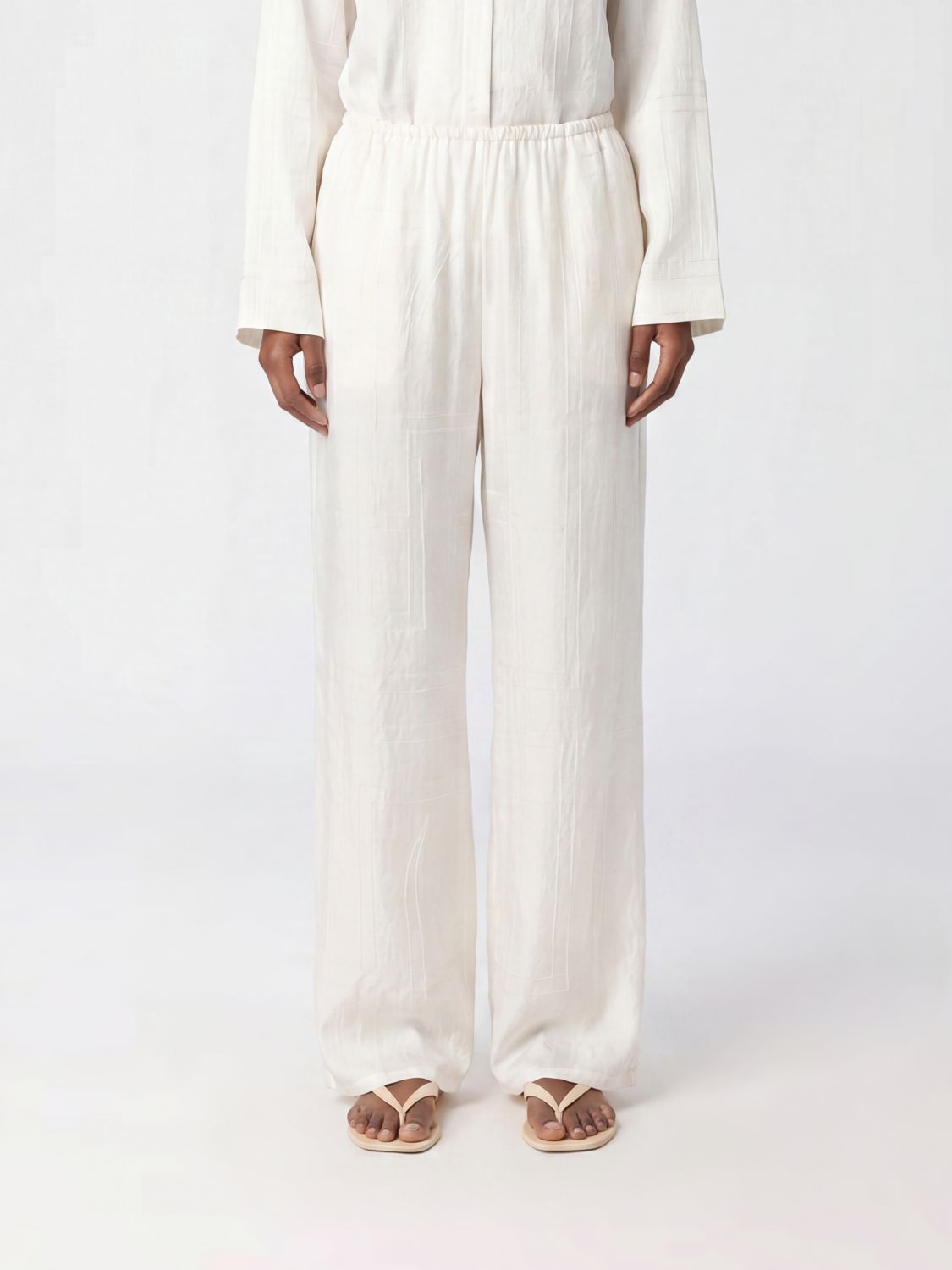 TOTEME High-Waisted Silk Palazzo Trousers with Logo Print