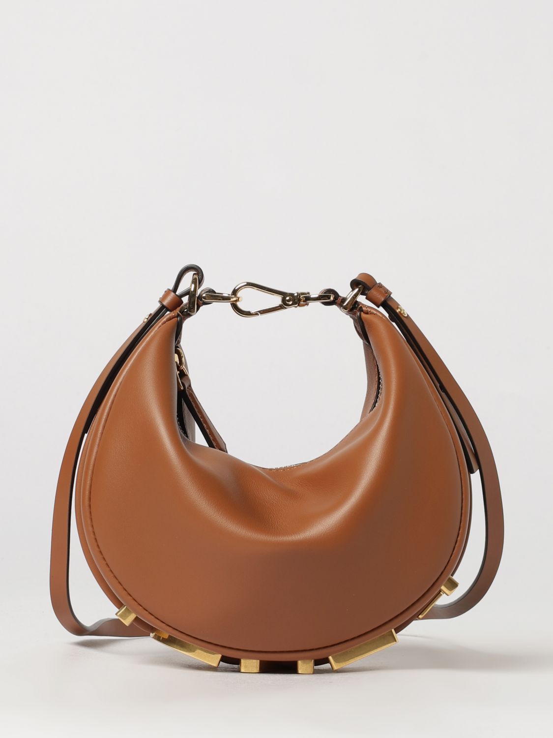 FENDI Mini borsa graphy in pelle di vitello liscia con logo metallico