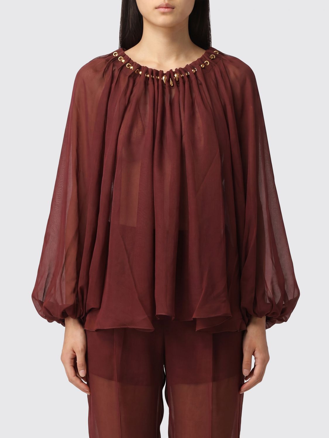 ZIMMERMANN Sheer Silk Blouse with Balloon Sleeves