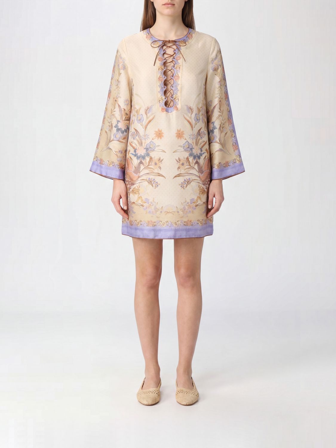 ZIMMERMANN Indra Floral Print Linen Tunic with Long Sleeves