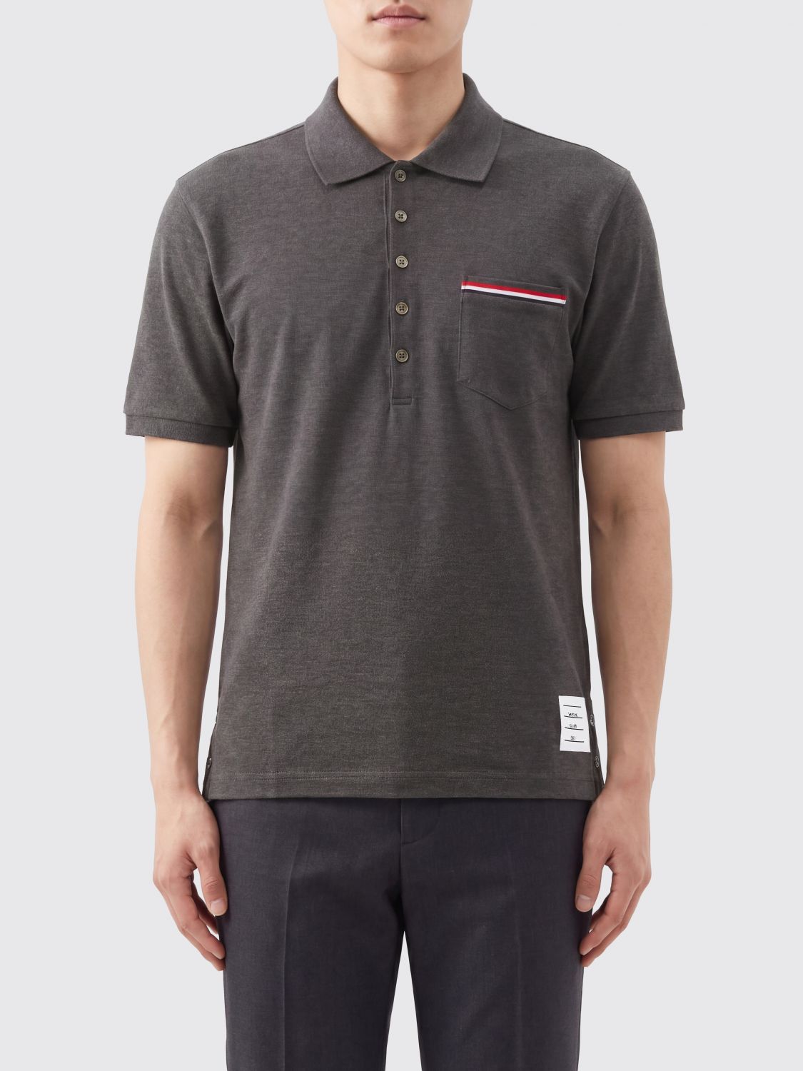 Thom Browne Short-Sleeved Polo Shirt in Piqué Cotton with 4-Bar Logo · 4