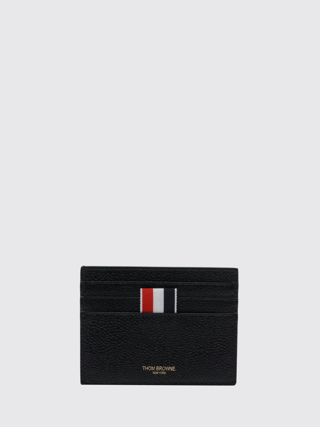 THOM BROWNE Kartenetui aus genarbtem Kalbsleder mit dreifarbiger Grosgrain-Schlaufe