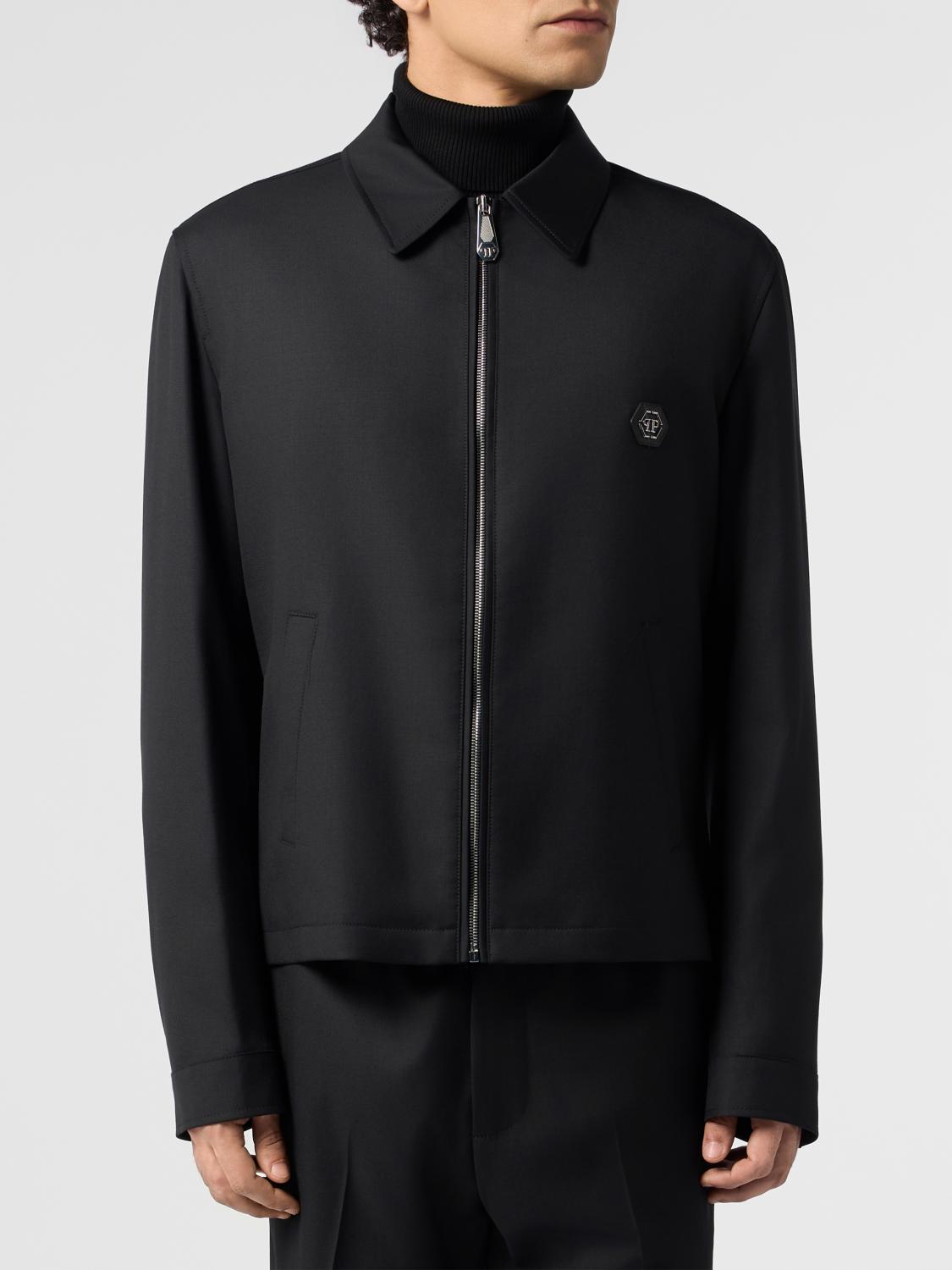 PHILIPP PLEIN Hexagon Monogram Wool Blend Shirt Jacket