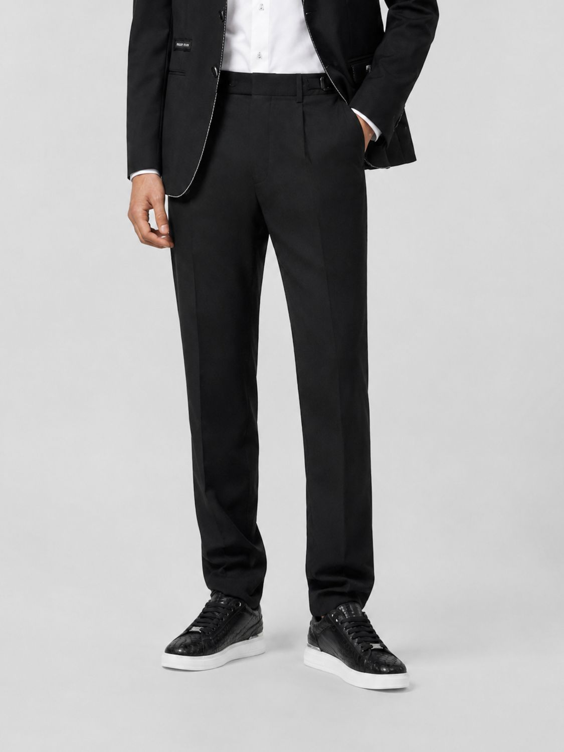 Philipp Plein Pleated Wool Blend Chino Trousers with Mid-Rise Waist