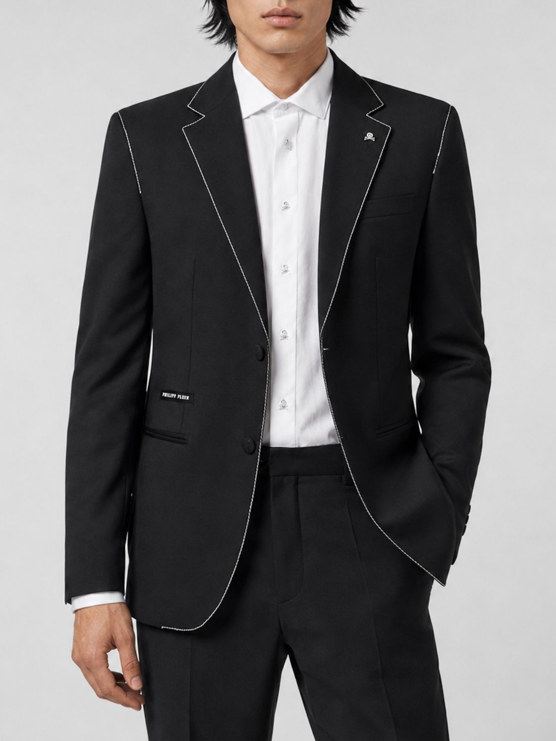 Philipp Plein Single-Breasted Virgin Wool Blazer with Contrast Piping