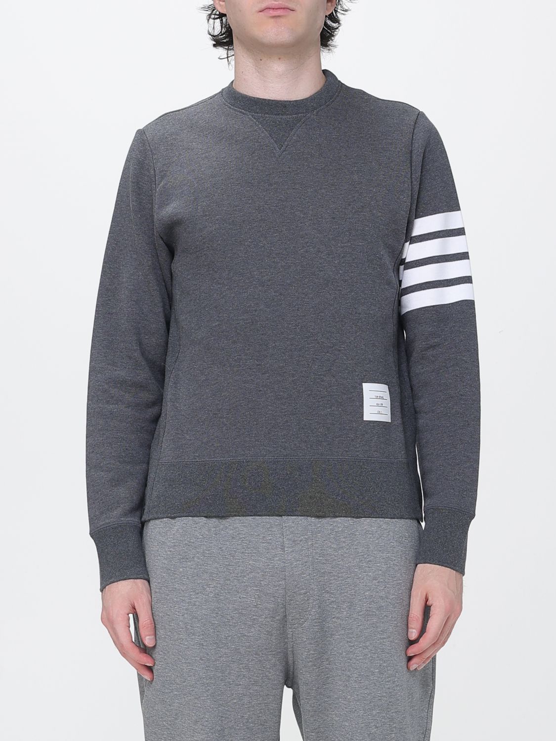 THOM BROWNE Schmal geschnittenes Rundhals-Sweatshirt aus Baumwolle mit 4-Streifen-Motiv