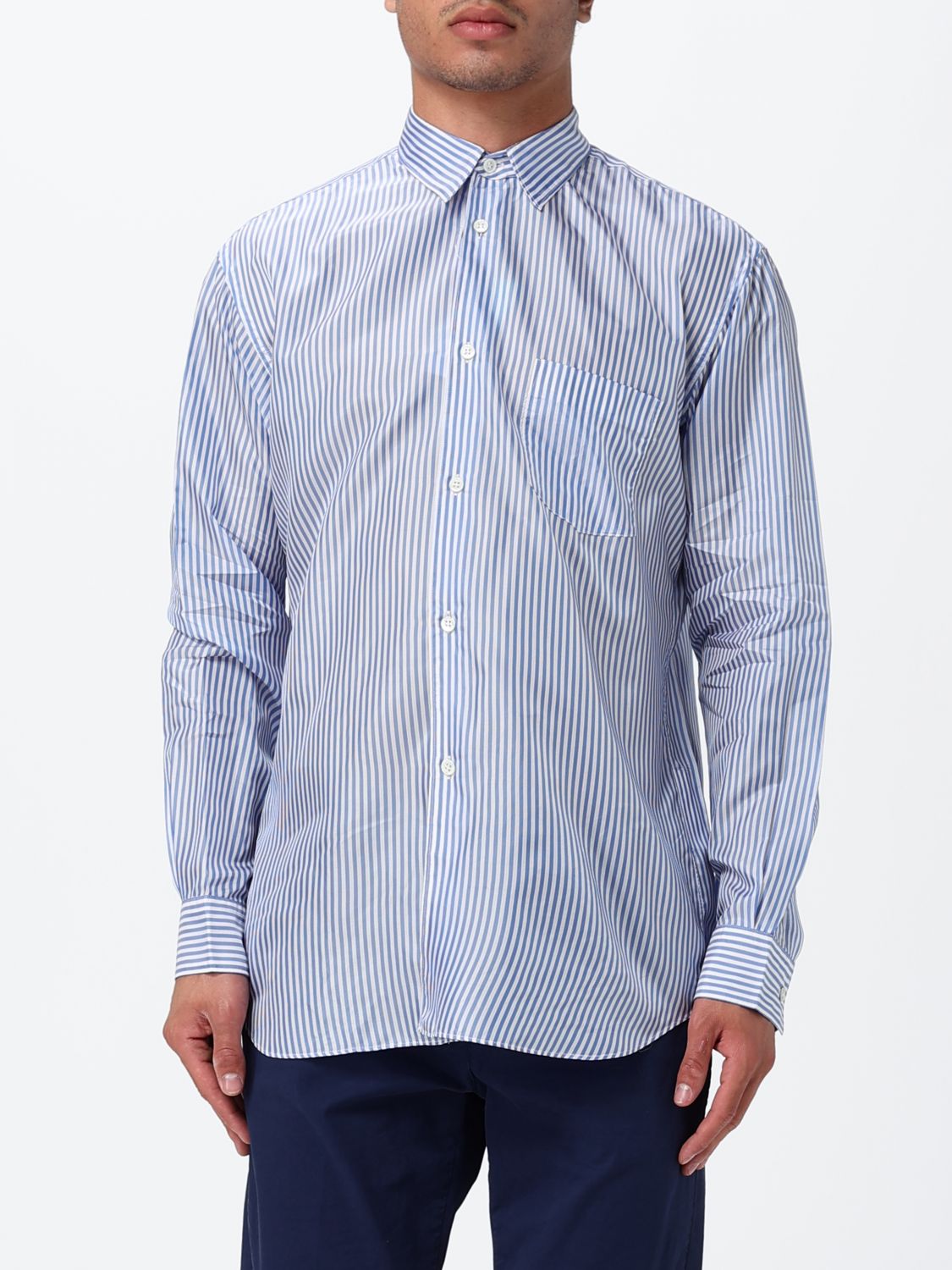 COMME DES GARÇONS Striped Cupro Shirt with Patch Pocket