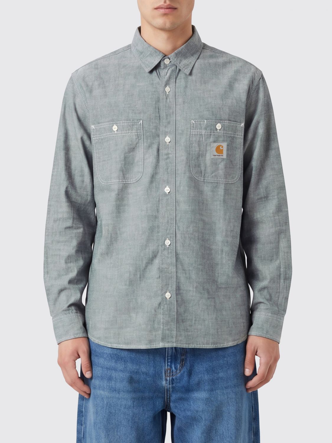 CARHARTT WIP Slim Fit Cotton Casual Shirt with French Collar and Patch Pocket