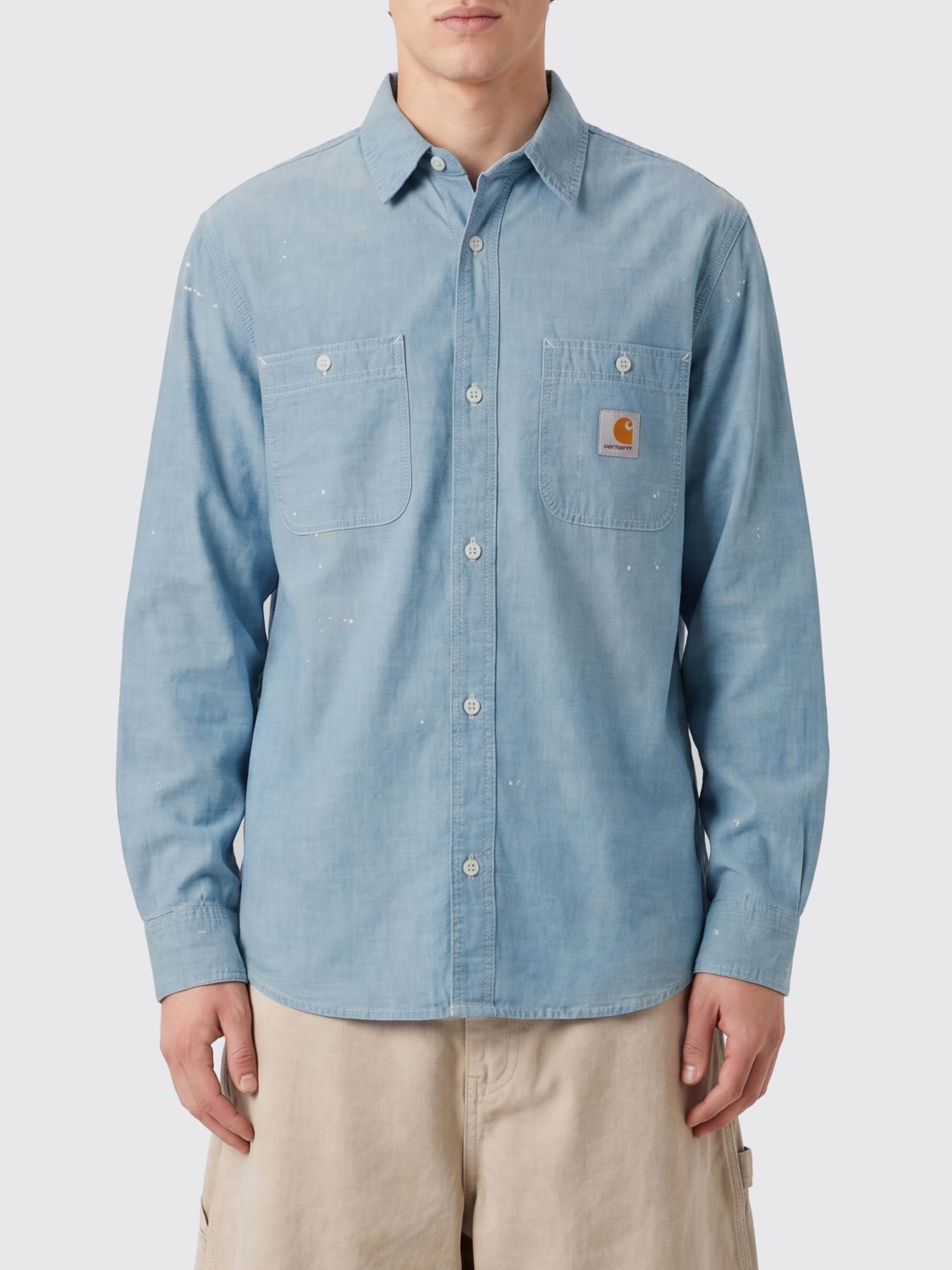CARHARTT WIP Camicia casual slim fit in cotone con collo francese e tasca a toppa