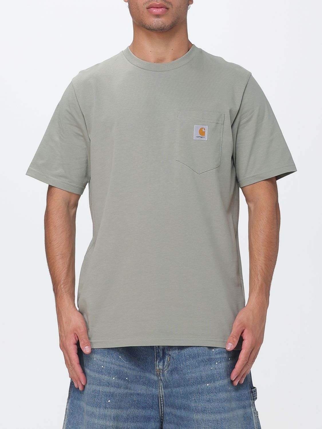 CARHARTT WIP T-shirt in cotone con tasca a toppa e logo a contrasto