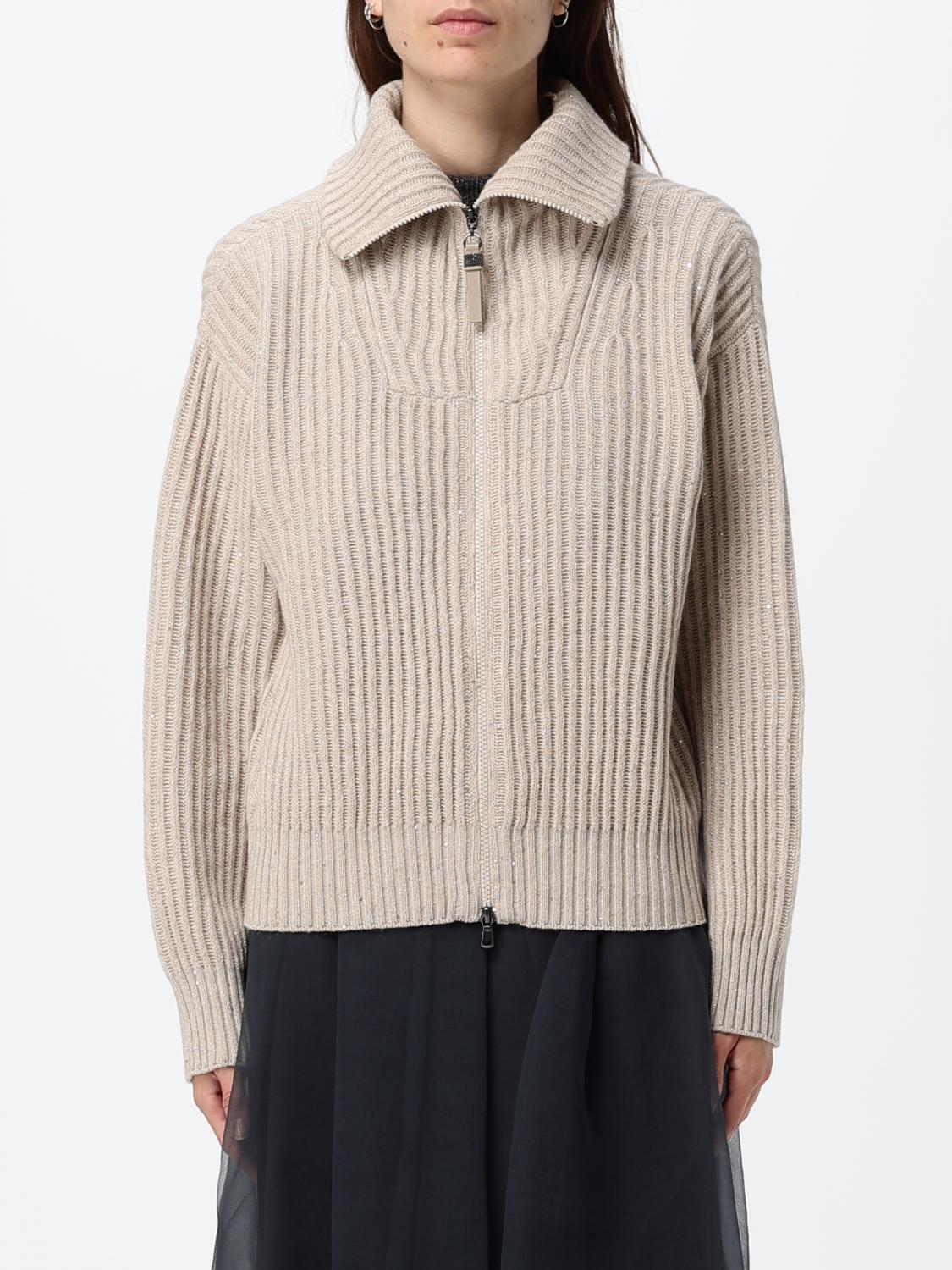 BRUNELLO CUCINELLI Cardigan in misto lana a coste con zip e paillettes