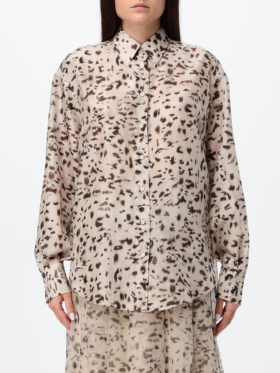 BRUNELLO CUCINELLI Camicia relaxed fit in seta con stampa astratta e collo classico