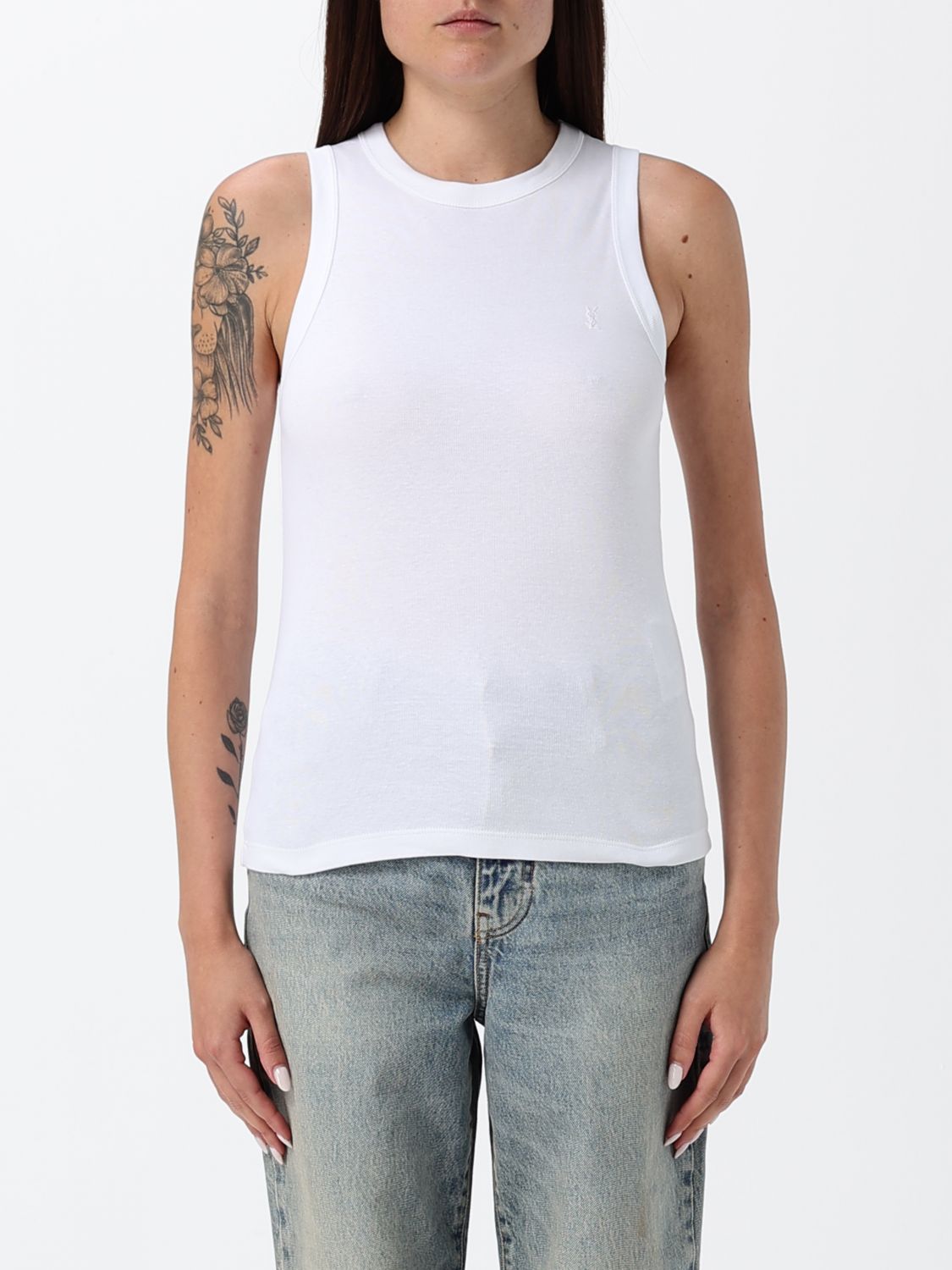 SAINT LAURENT Canotta in cotone stretch slim fit con scollo rotondo