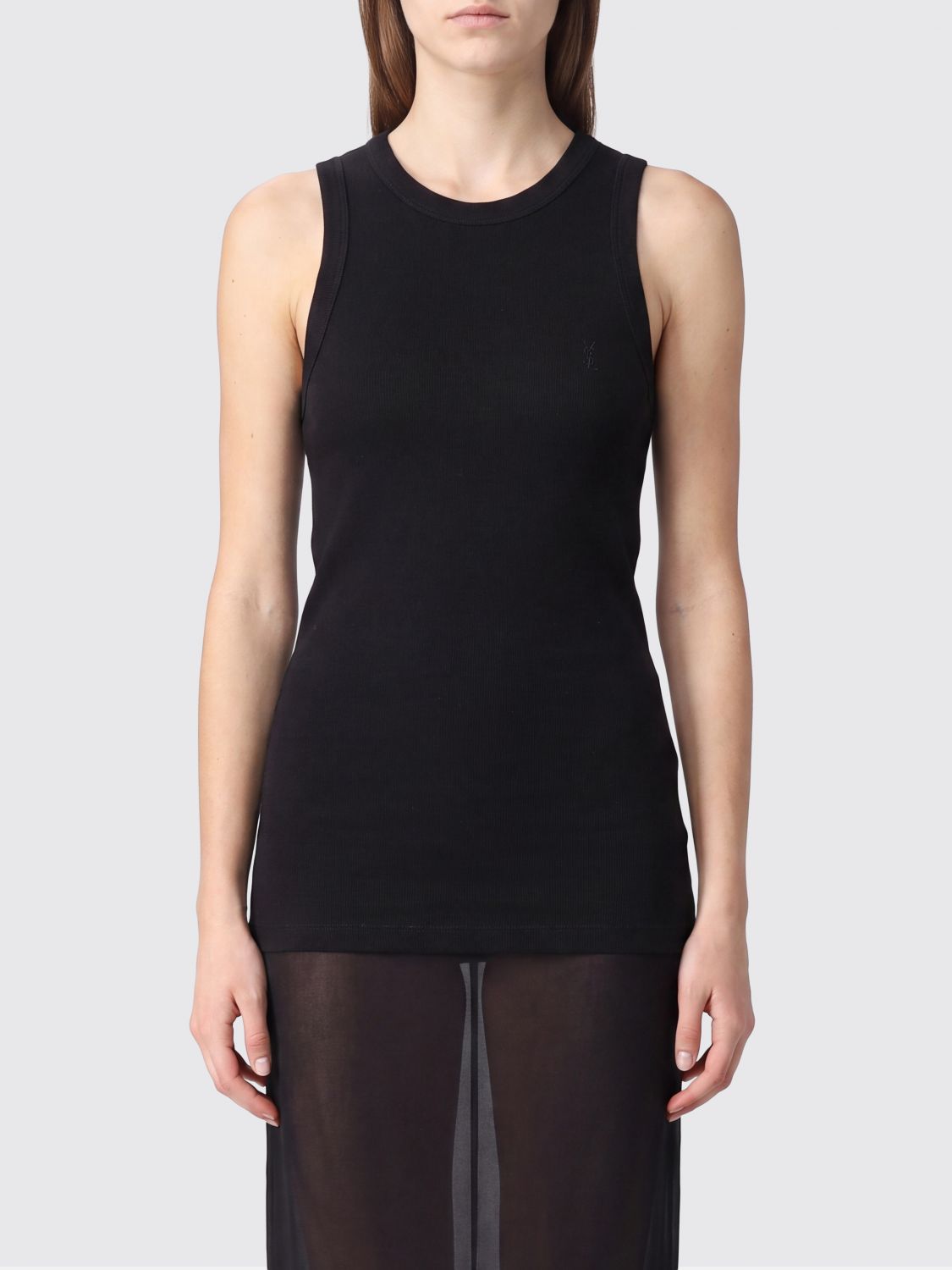 SAINT LAURENT Canotta in cotone stretch slim fit con scollo rotondo