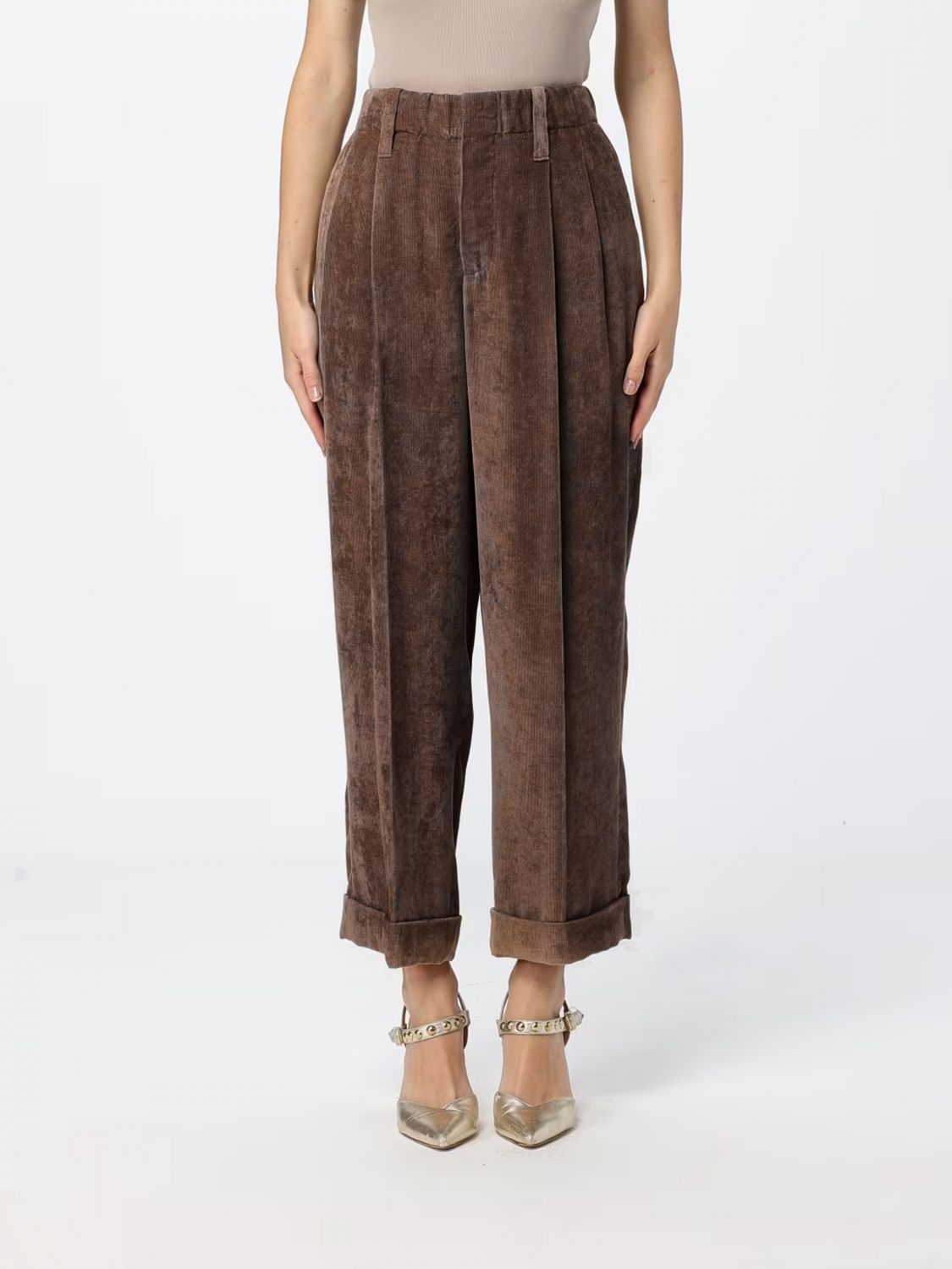 BRUNELLO CUCINELLI Wide-Leg Cropped Trousers in Cashmere Corduroy Velvet