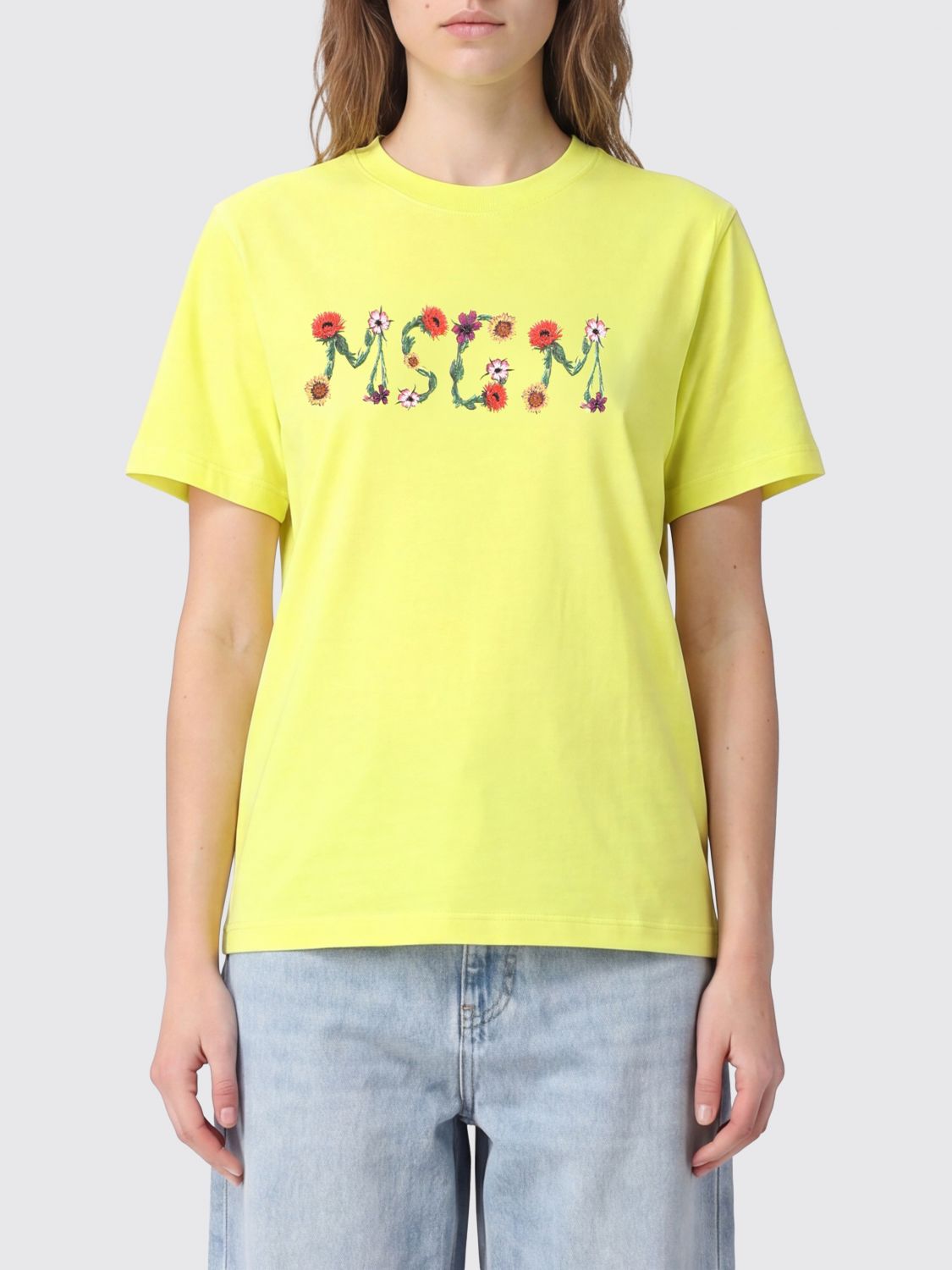MSGM T-Shirt Woman color Yellow　MSGM T シャツ 女性カラー イエロー MSGM