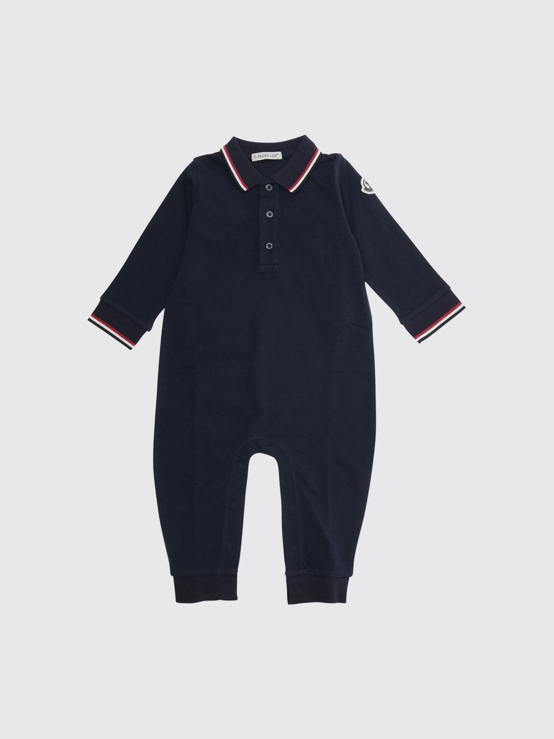 MONCLER Boy's Stretch Cotton Onesie with Classic Collar and Logo　MONCLER ボーイズ ストレッチ コットン ワンジー クラシックな襟とロゴ付き MONCLER