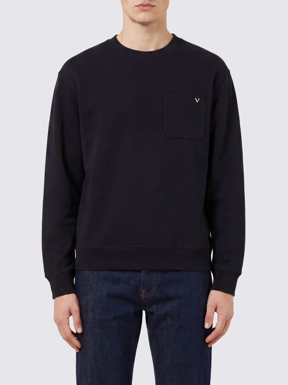 VALENTINO Crewneck Cotton Sweatshirt with VLogo Signature Detail