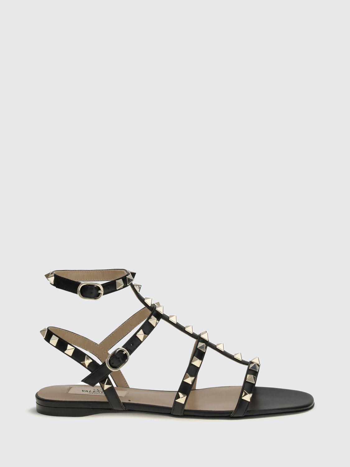 VALENTINO GARAVANI Rockstud Calfskin Leather Low-Heeled Sandals
