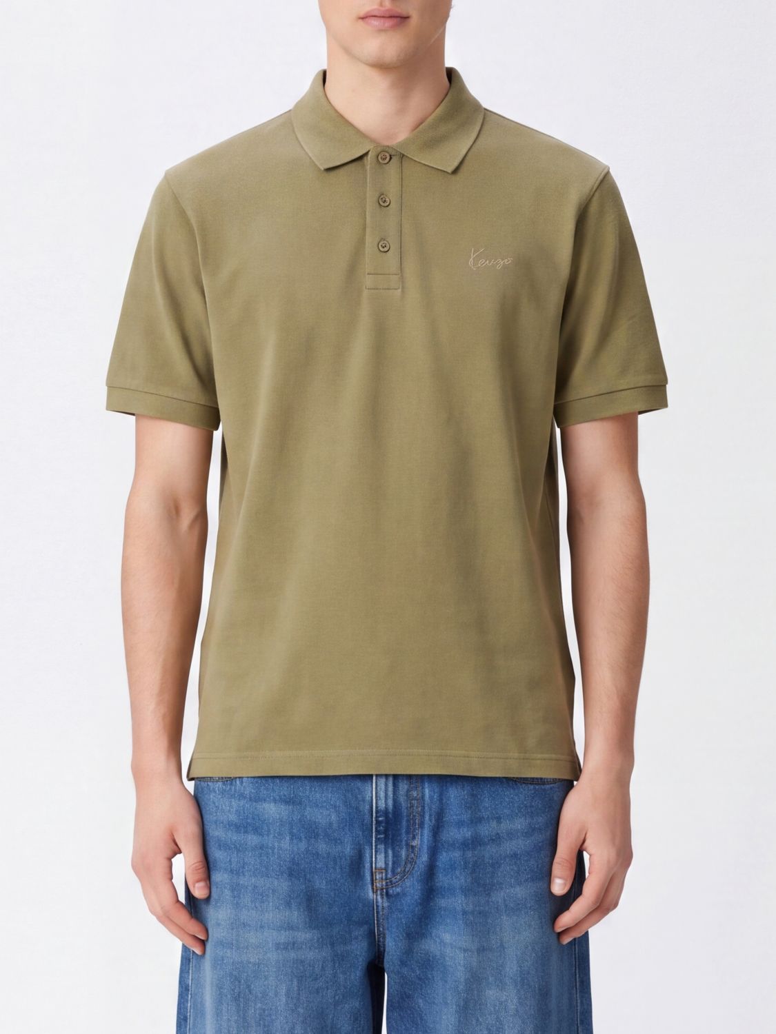 KENZO Cotton Polo Shirt with Contrasting Embroidered Logo