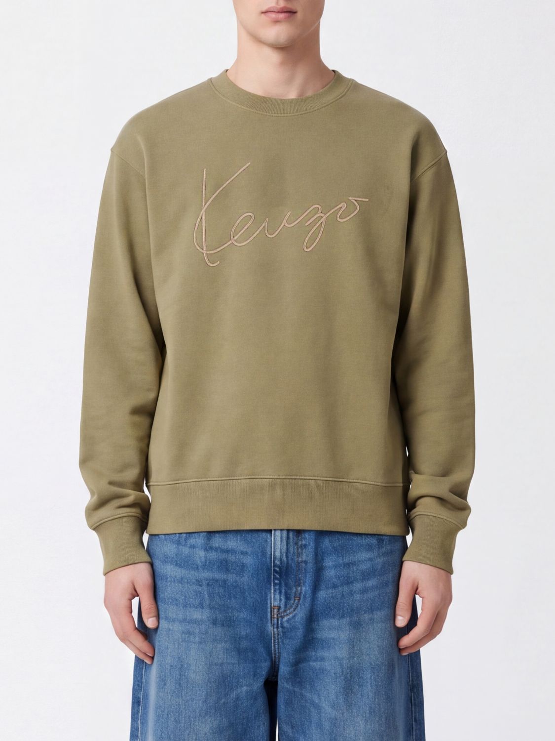 KENZO Cotton Crewneck Jumper with Contrast Logo and Dropped Shoulders