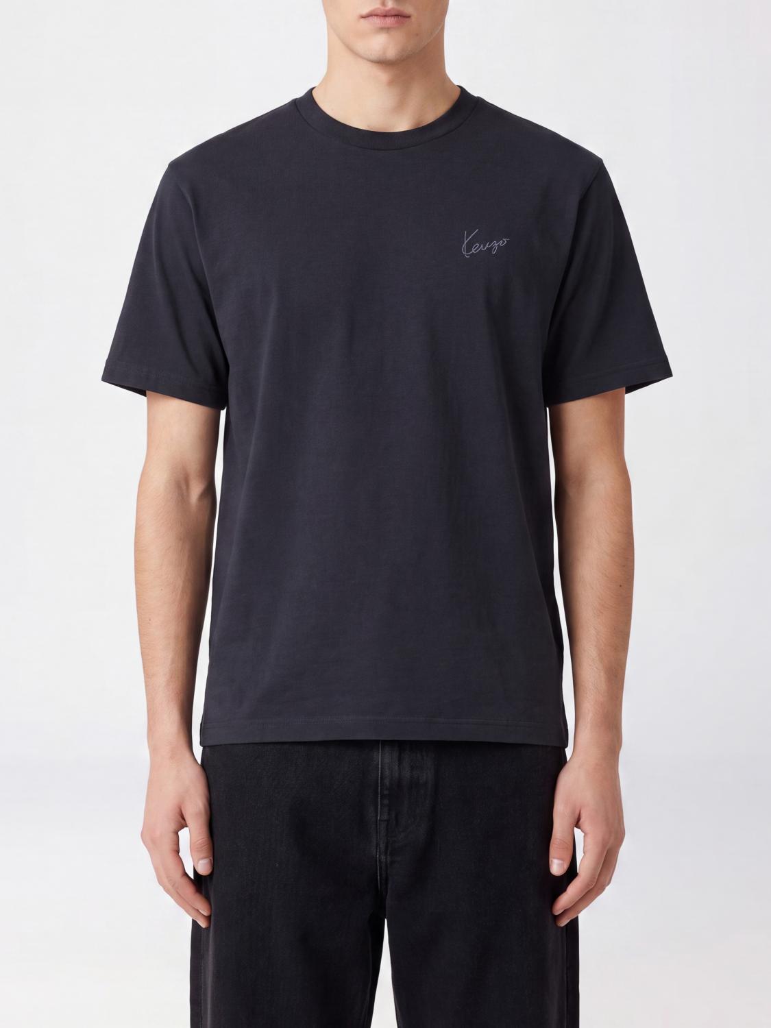 KENZO Short-Sleeved Cotton T-Shirt with Contrast Embroidered Logo