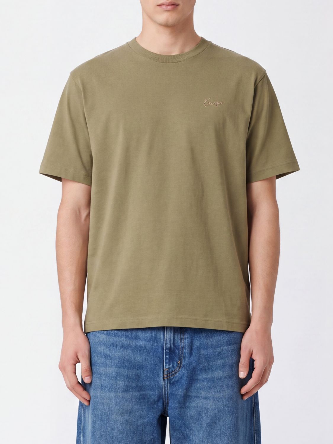 KENZO Short-Sleeved Cotton T-Shirt with Contrast Embroidered Logo