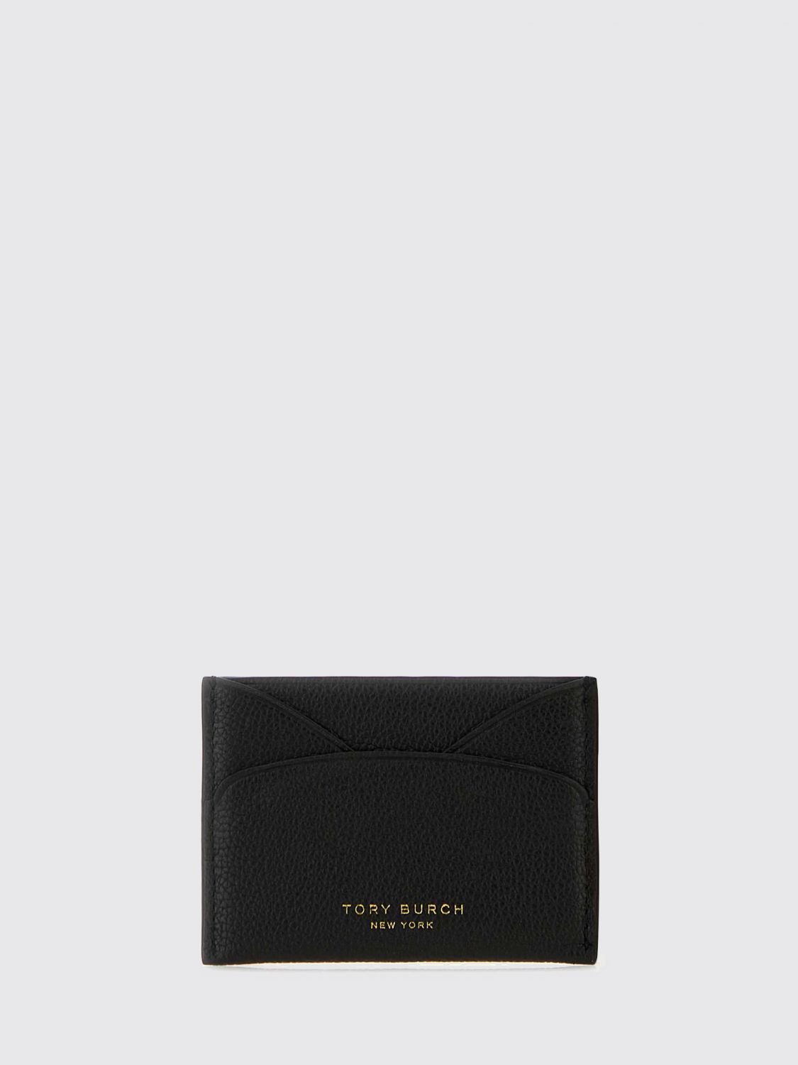 TORY BURCH Mini Flat Card Holder in Pebbled Leather with Logo　TORY BURCH ミニ フラット カード ホルダー ペブルド レザー ロゴ入り TORY
