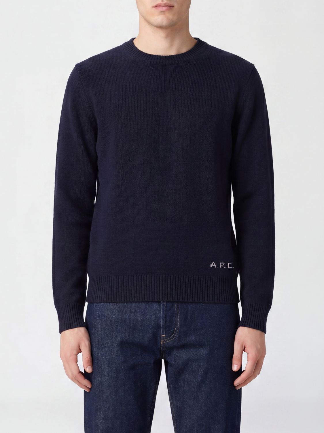 A. P.C. Maglia girocollo in pura lana con logo ricamato