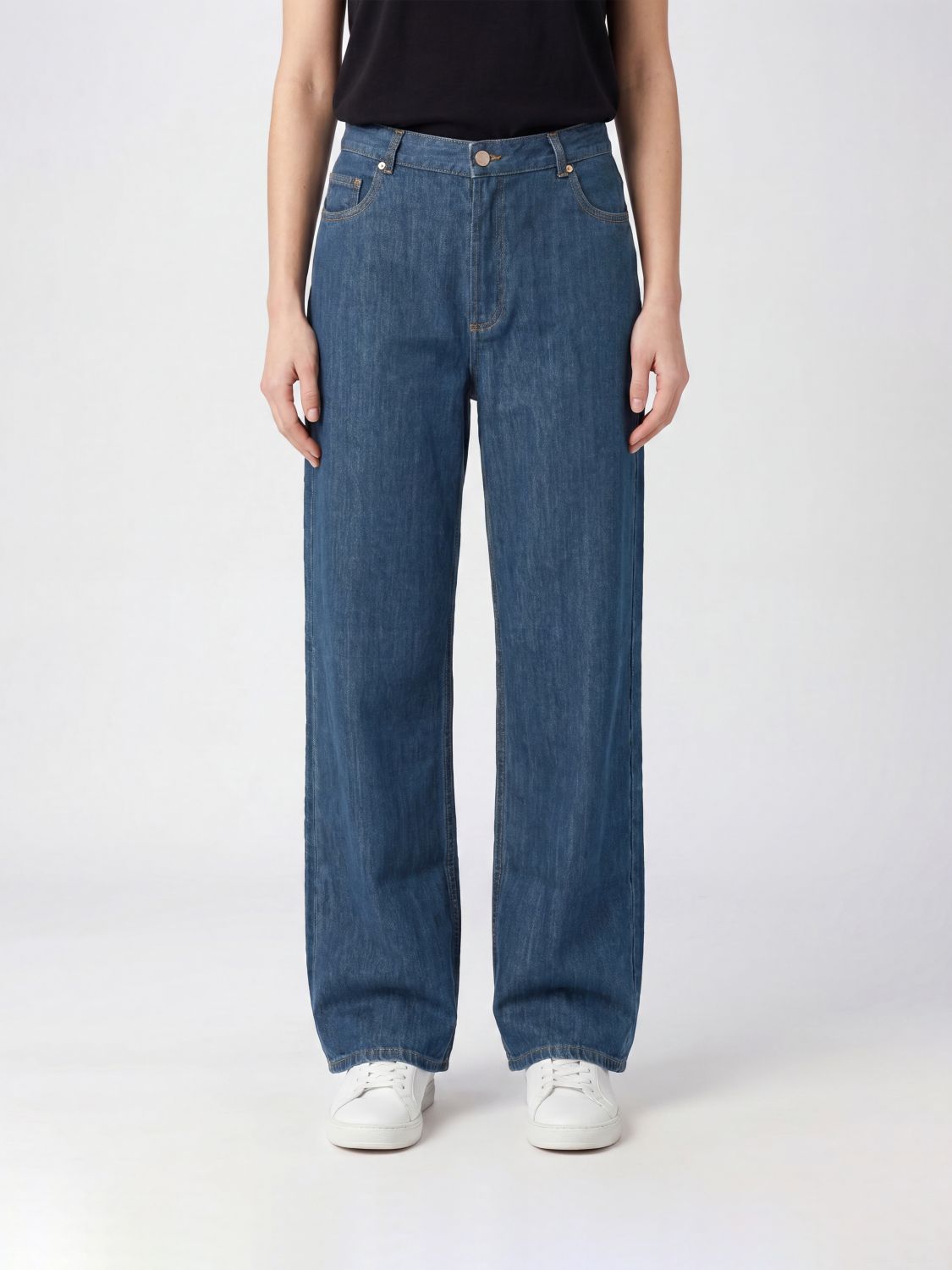 A. P.C. Jeans wide leg in denim di cotone a vita media con design cinque tasche