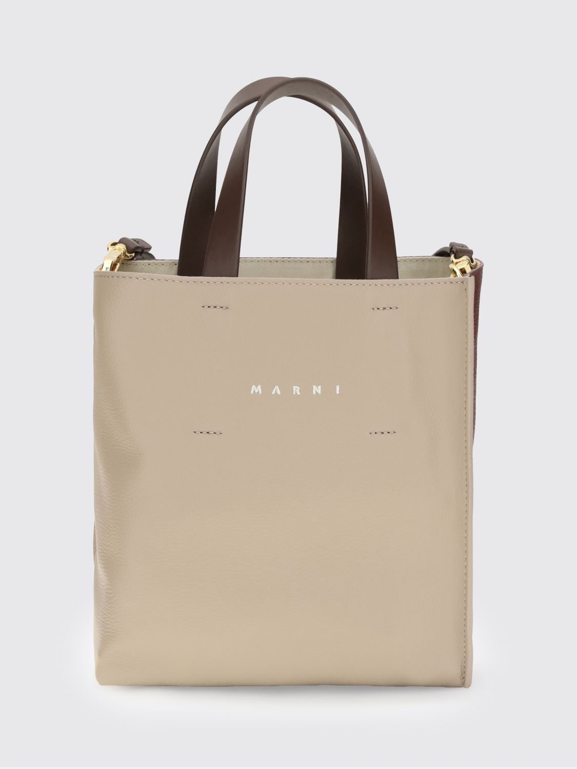 MARNI Museo Mini Two-Tone Leather Tote Bag with Shoulder Strap