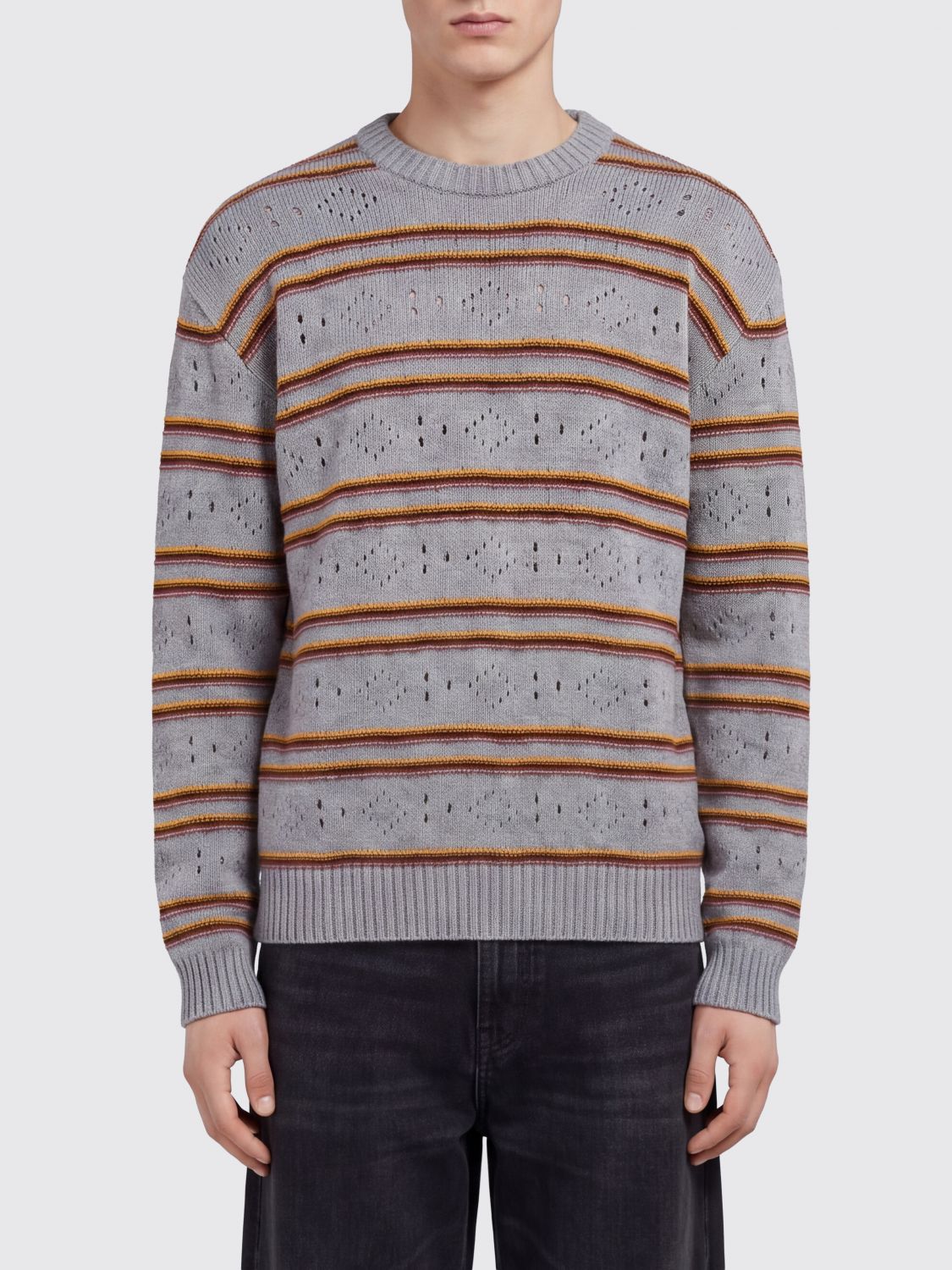 MARNI Striped Crewneck Jumper in Pure Cashmere with Ribbed Cuffs