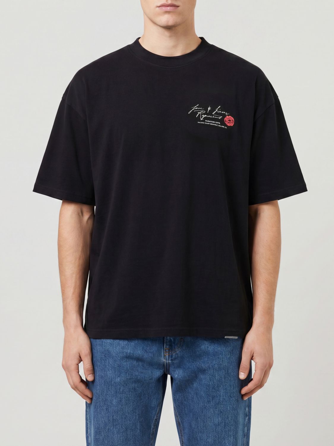 REPRESENT T-shirt in cotone con logo a contrasto e spalle cadute