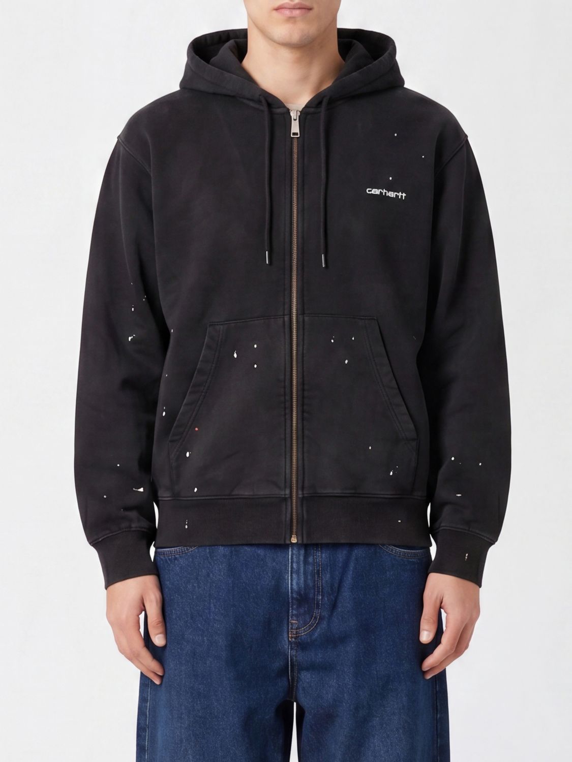 CARHARTT WIP Felpa con cappuccio e zip in cotone con logo a contrasto