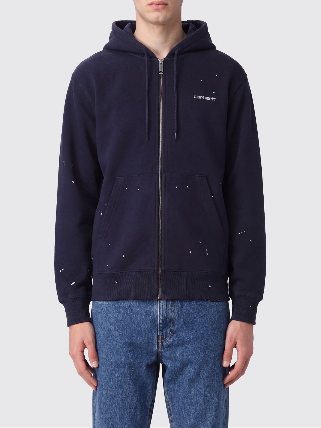 CARHARTT WIP Felpa con cappuccio e zip in cotone con logo a contrasto