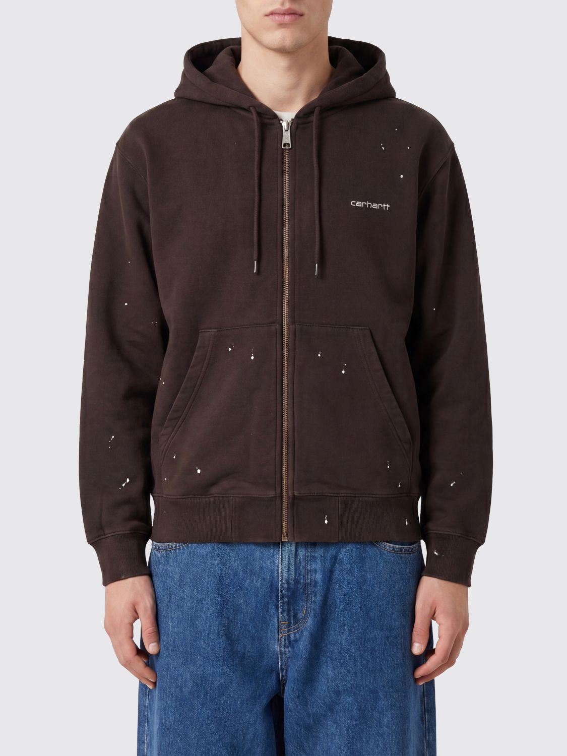 CARHARTT WIP Felpa con cappuccio e zip in cotone con logo a contrasto
