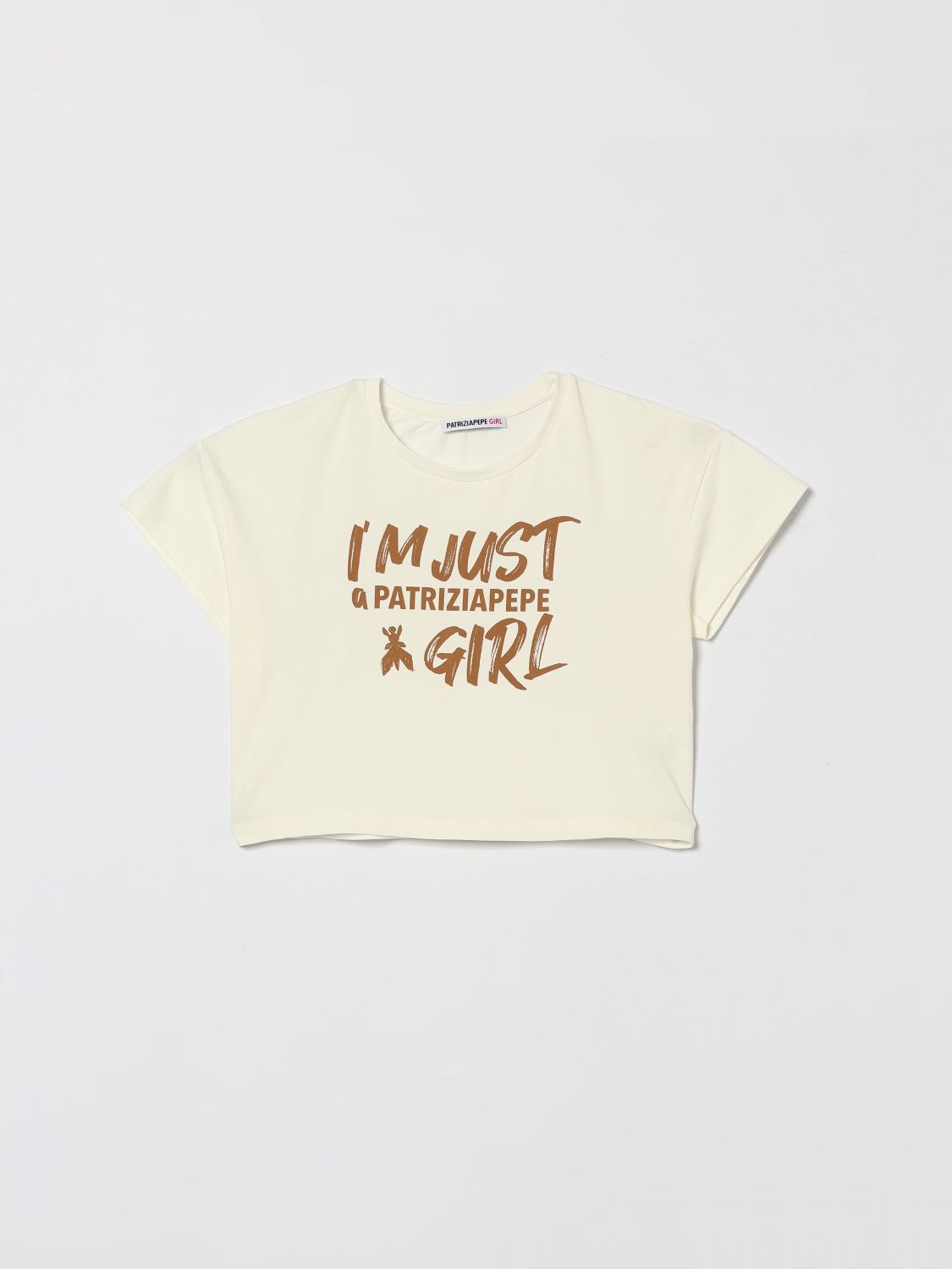 PATRIZIA PEPE T-shirt cropped da bambina in cotone con stampa slogan