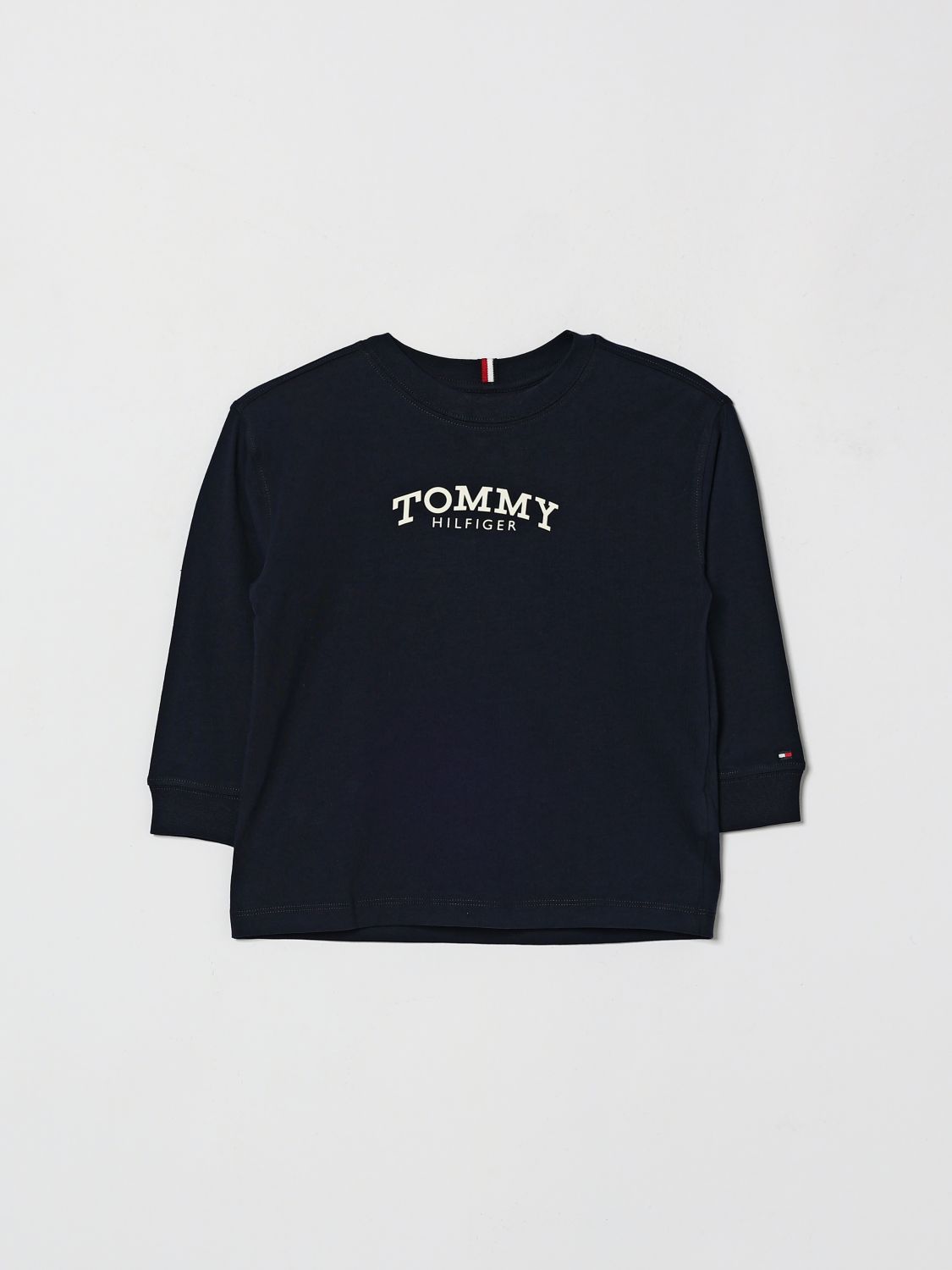 Tommy Hilfiger Kids'  Boy's Long-sleeved Cotton Logo T-shirt In Blue