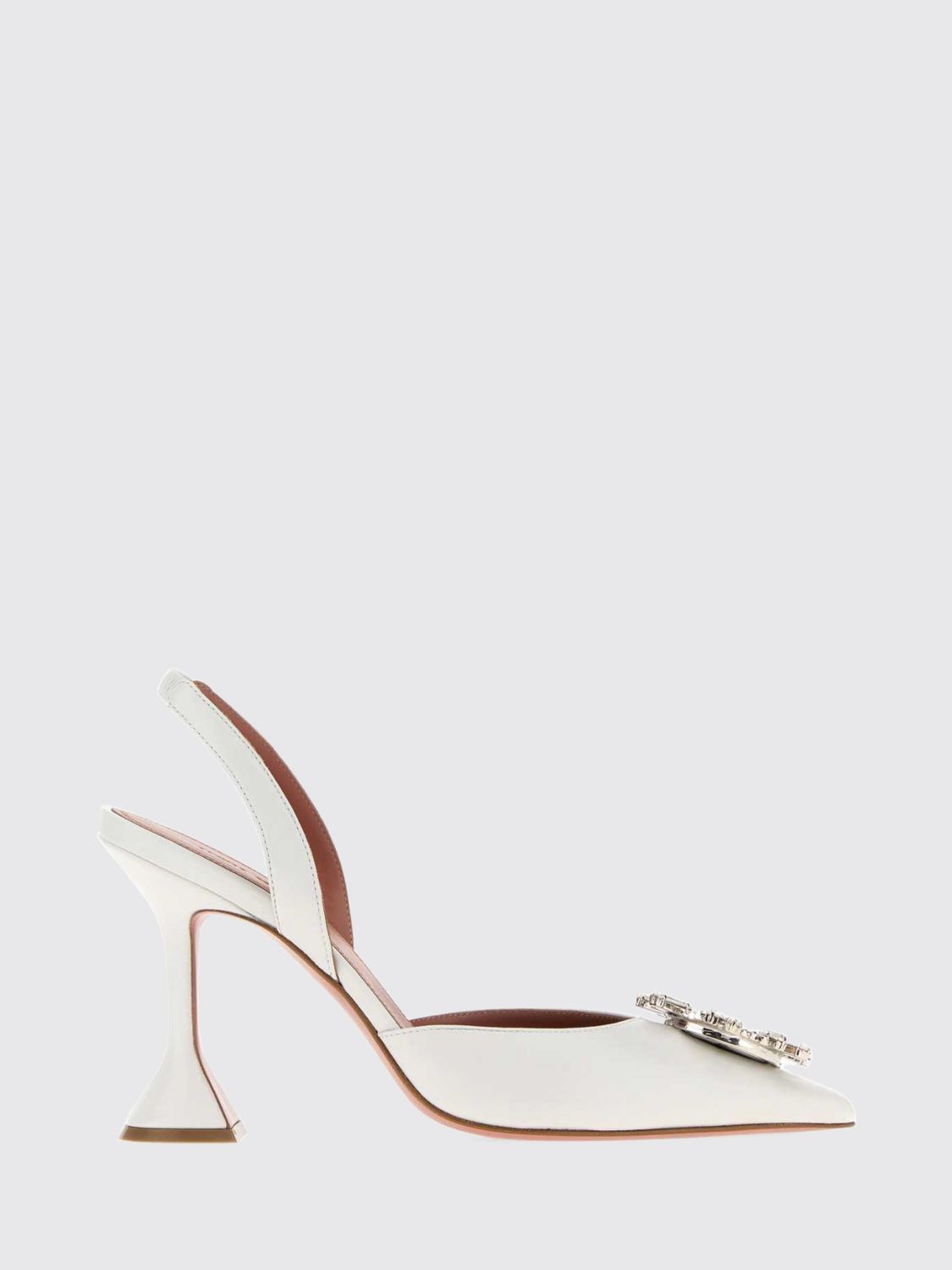 Amina Muaddi Begum Satin Slingback Pumps with Jewel Buckle and Flared Heel
