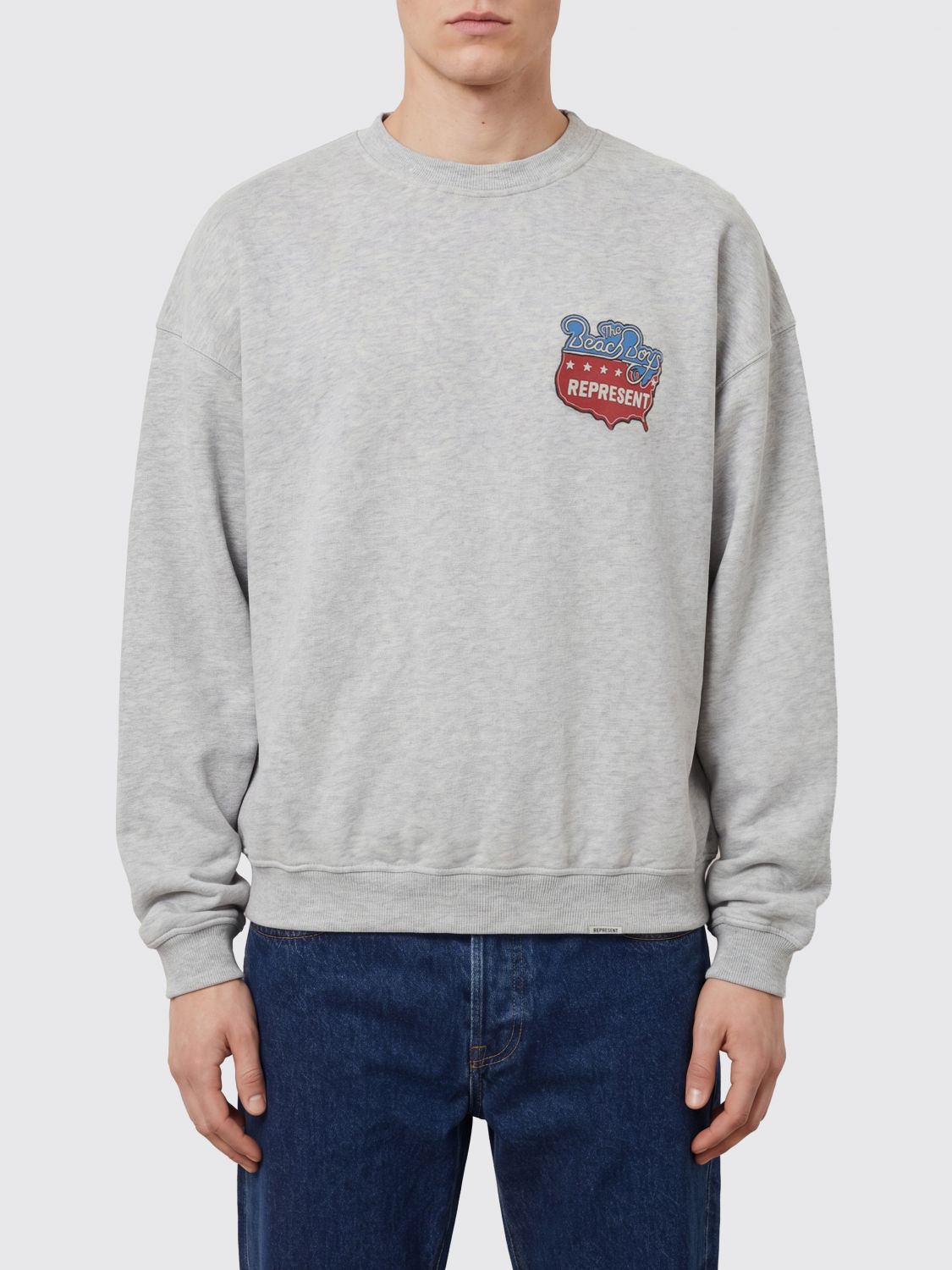 REPRESENT Felpa girocollo in cotone con stampa grafica e spalle scese