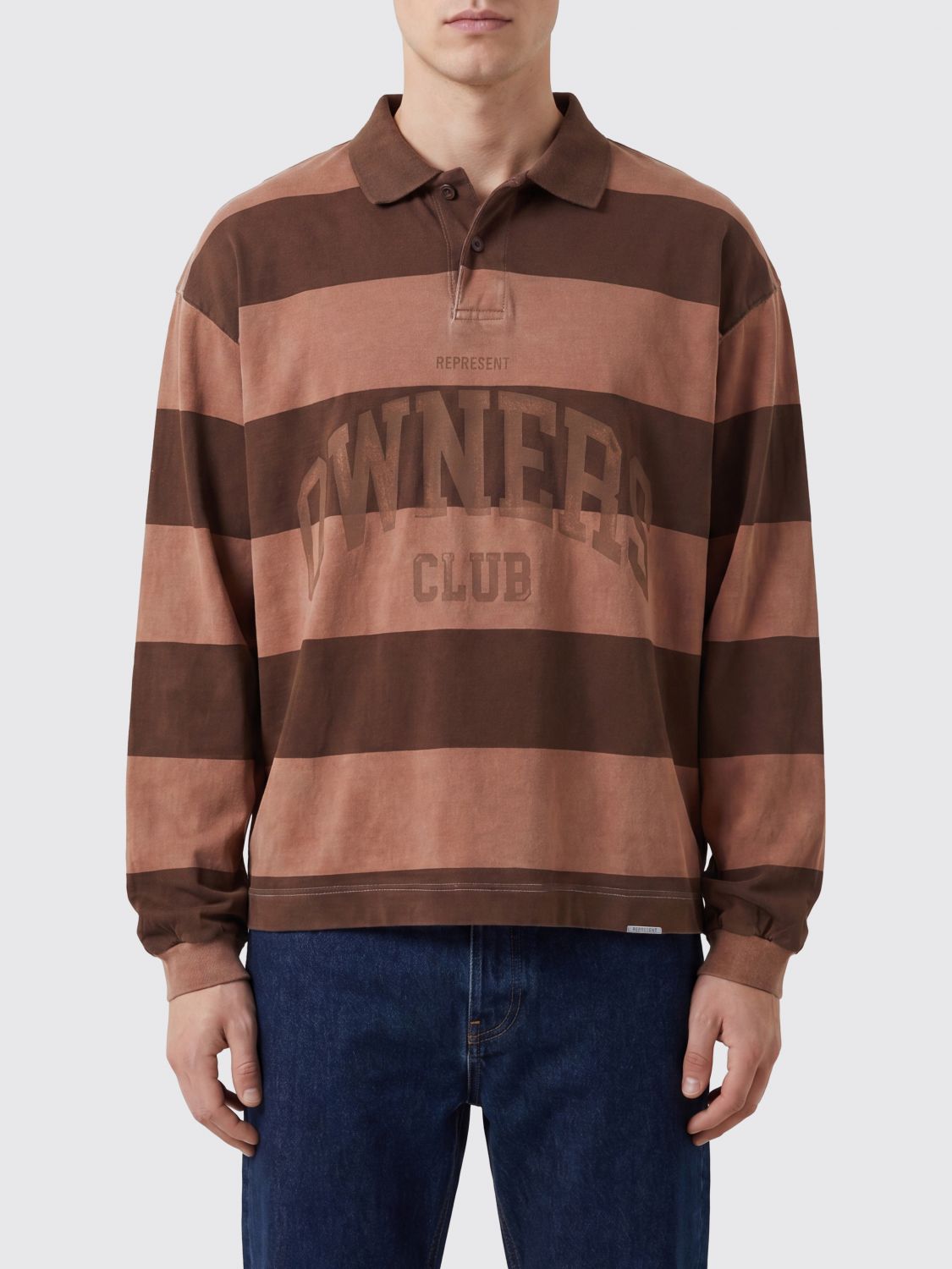 REPRESENT Polo a maniche lunghe in cotone a righe con logo a contrasto