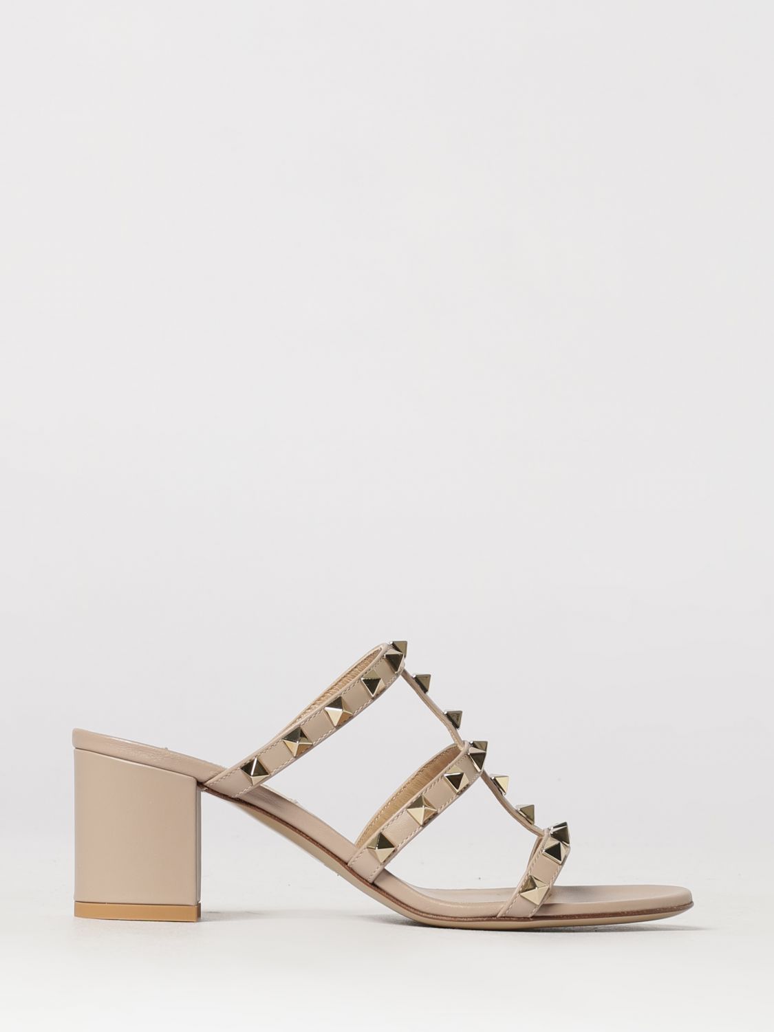 VALENTINO GARAVANI Rockstud Leather Mule Sandals with Studs and Mid Heel