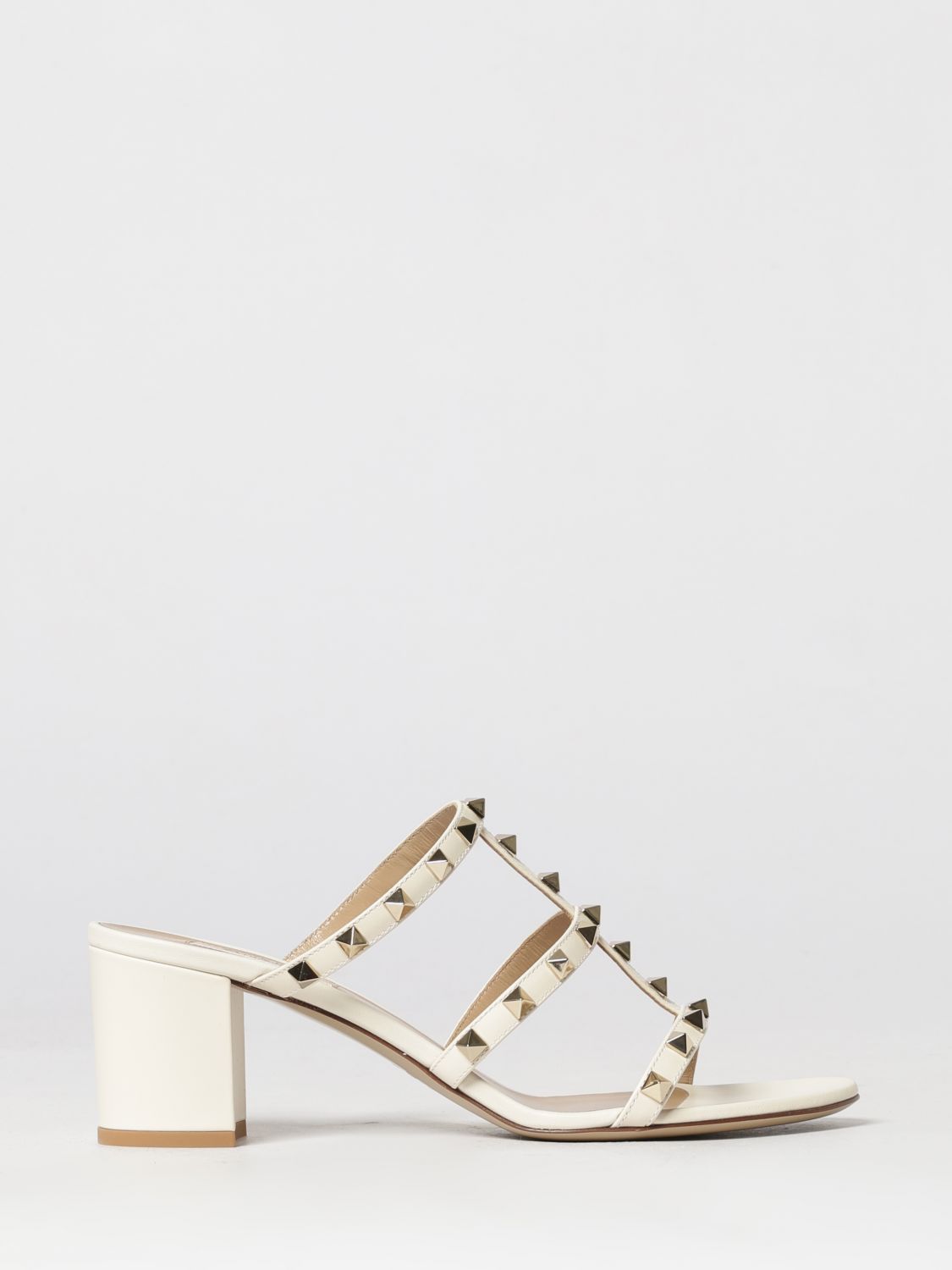 VALENTINO GARAVANI Rockstud Leather Mule Sandals with Studs and Mid Heel